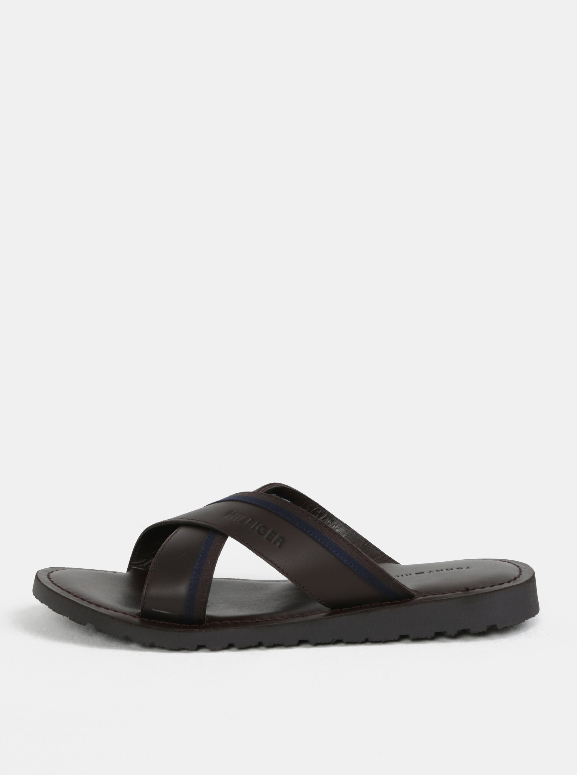 Tmavě hnědé pánské kožené pantofle Tommy Hilfiger