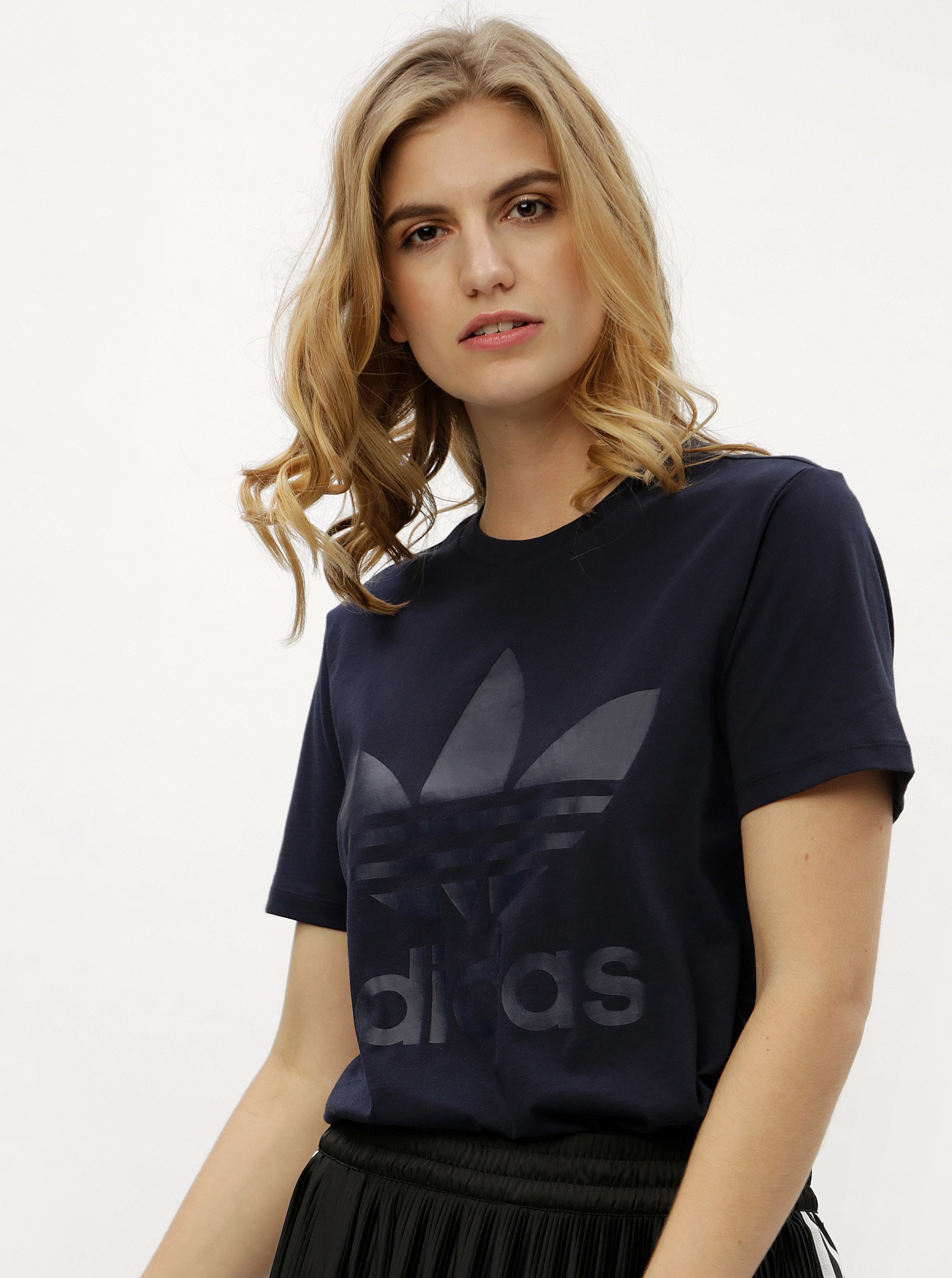 Tmavě modré dámské tričko s potiskem adidas Originals