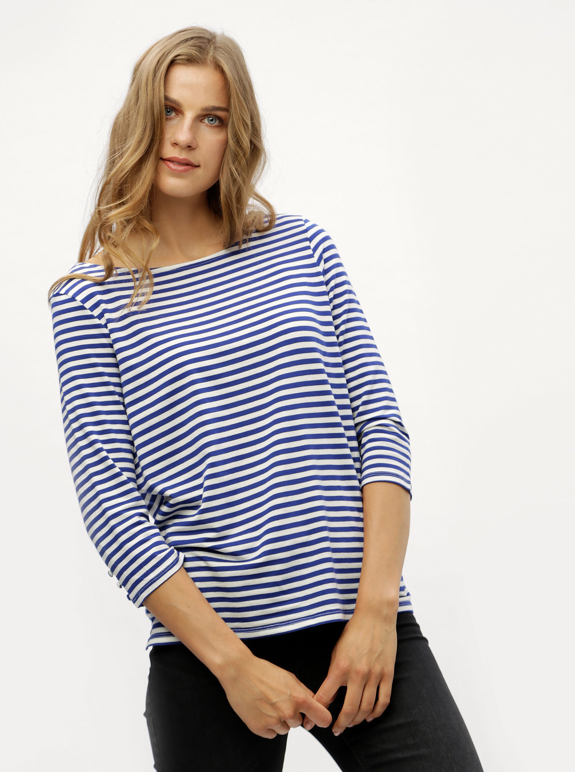 Modré pruhované basic tričko s 3/4 rukávem VERO MODA Jany