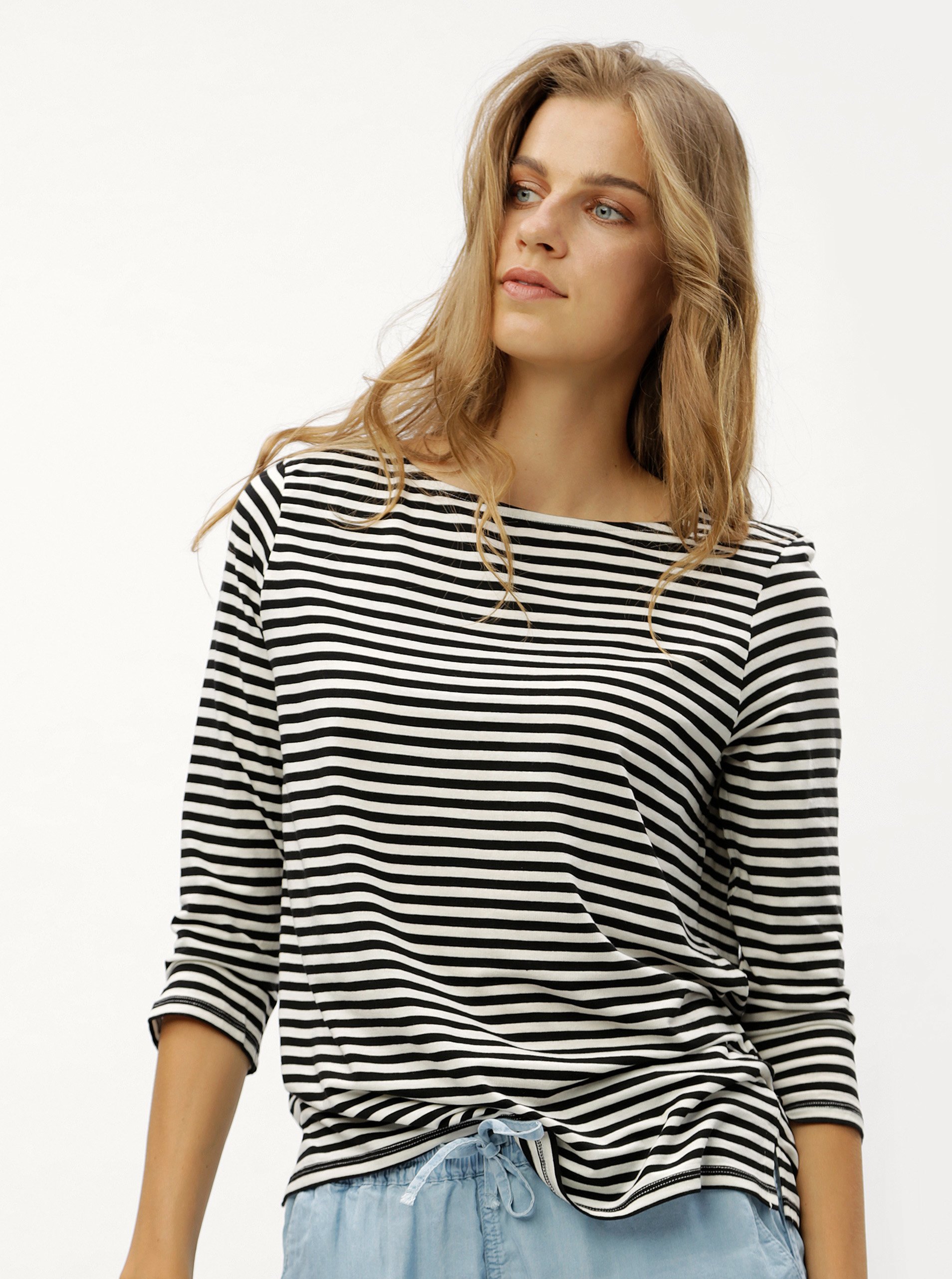Černé pruhované tričko s 3/4 rukávem VERO MODA Jany