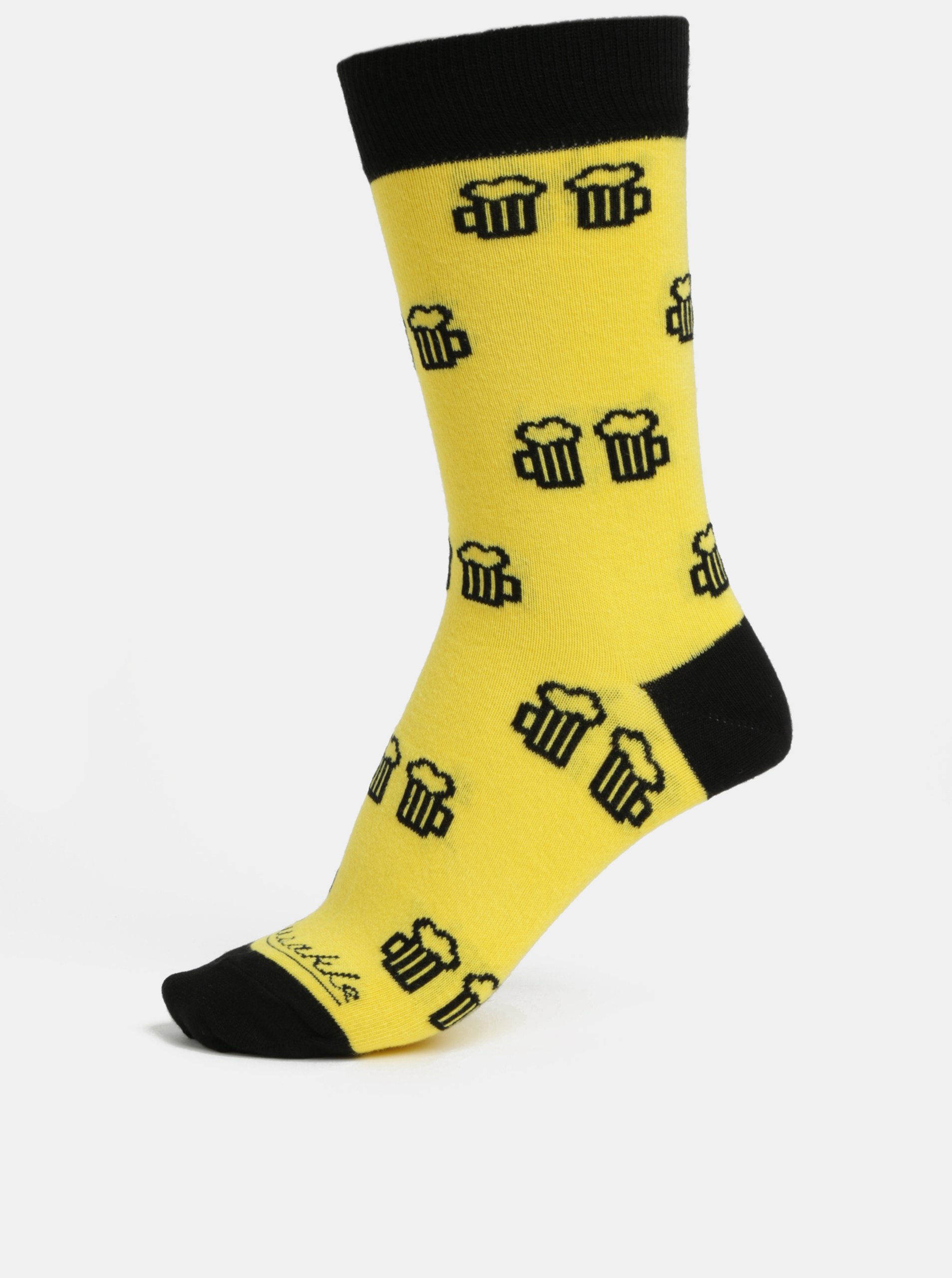 Žluté unisex ponožky s motivem piva Fusakle Na zdraví