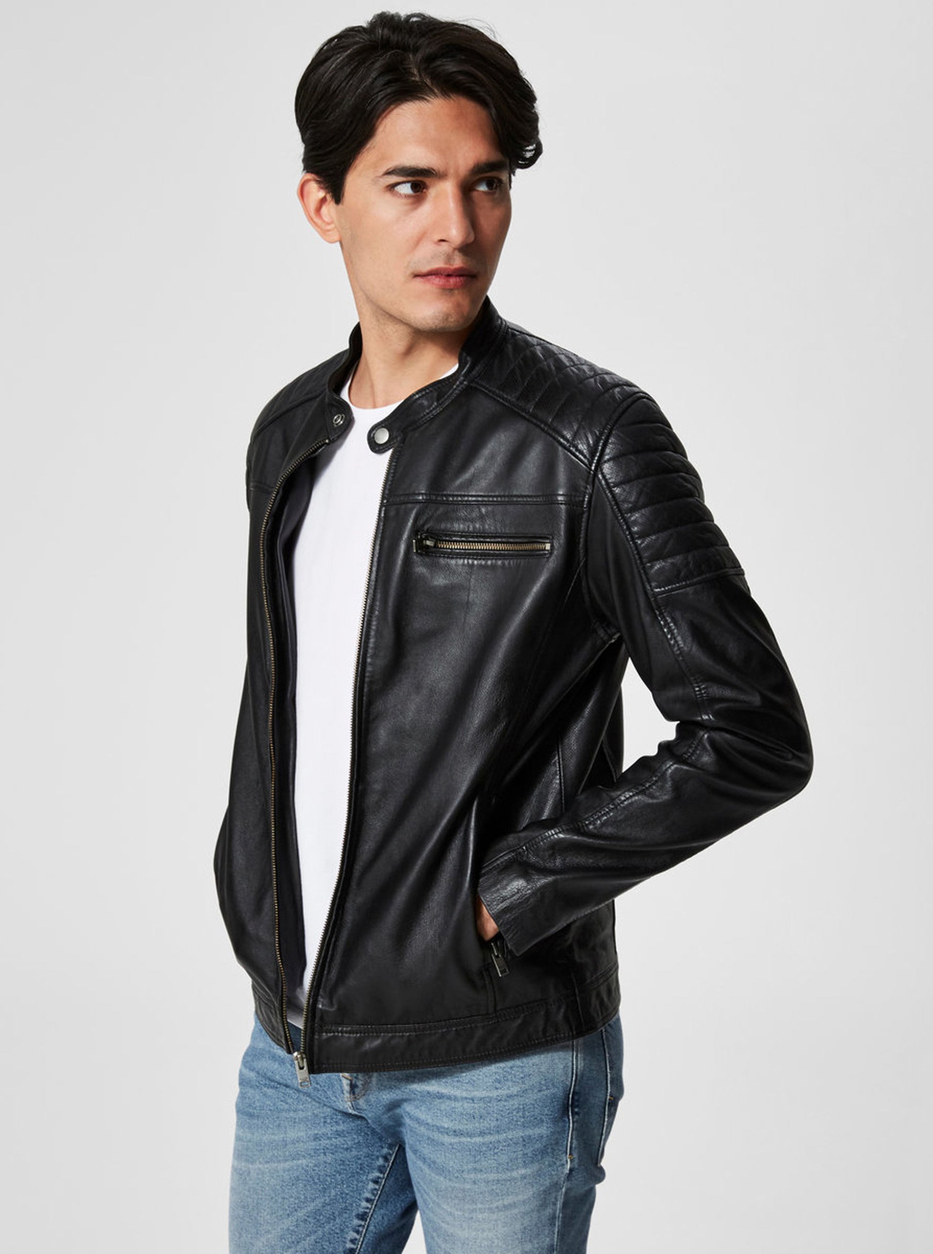 Černá kožená bunda Selected Homme Jack