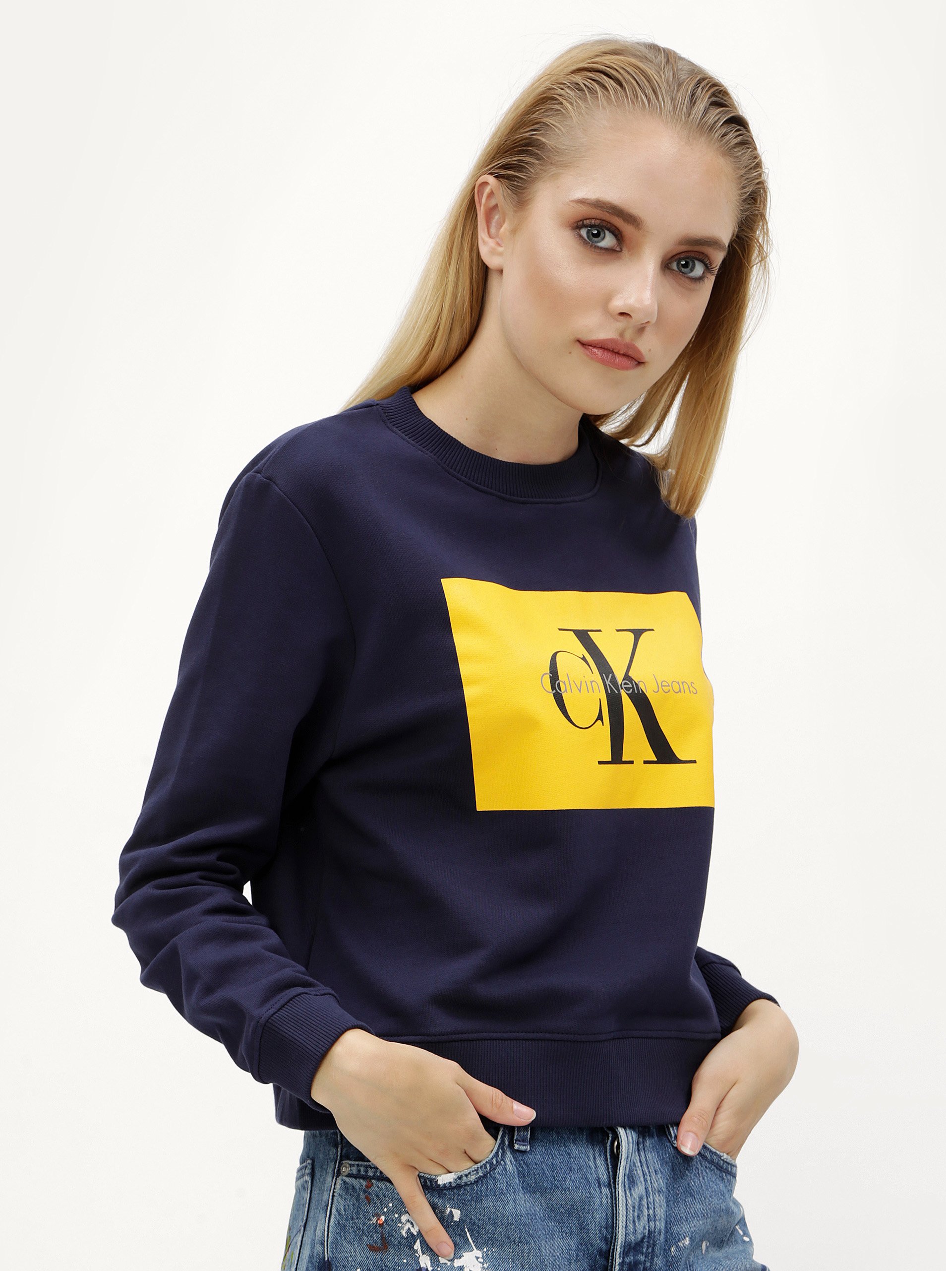 Tmavě modrá dámská mikina s potiskem Calvin Klein Jeans Hebe