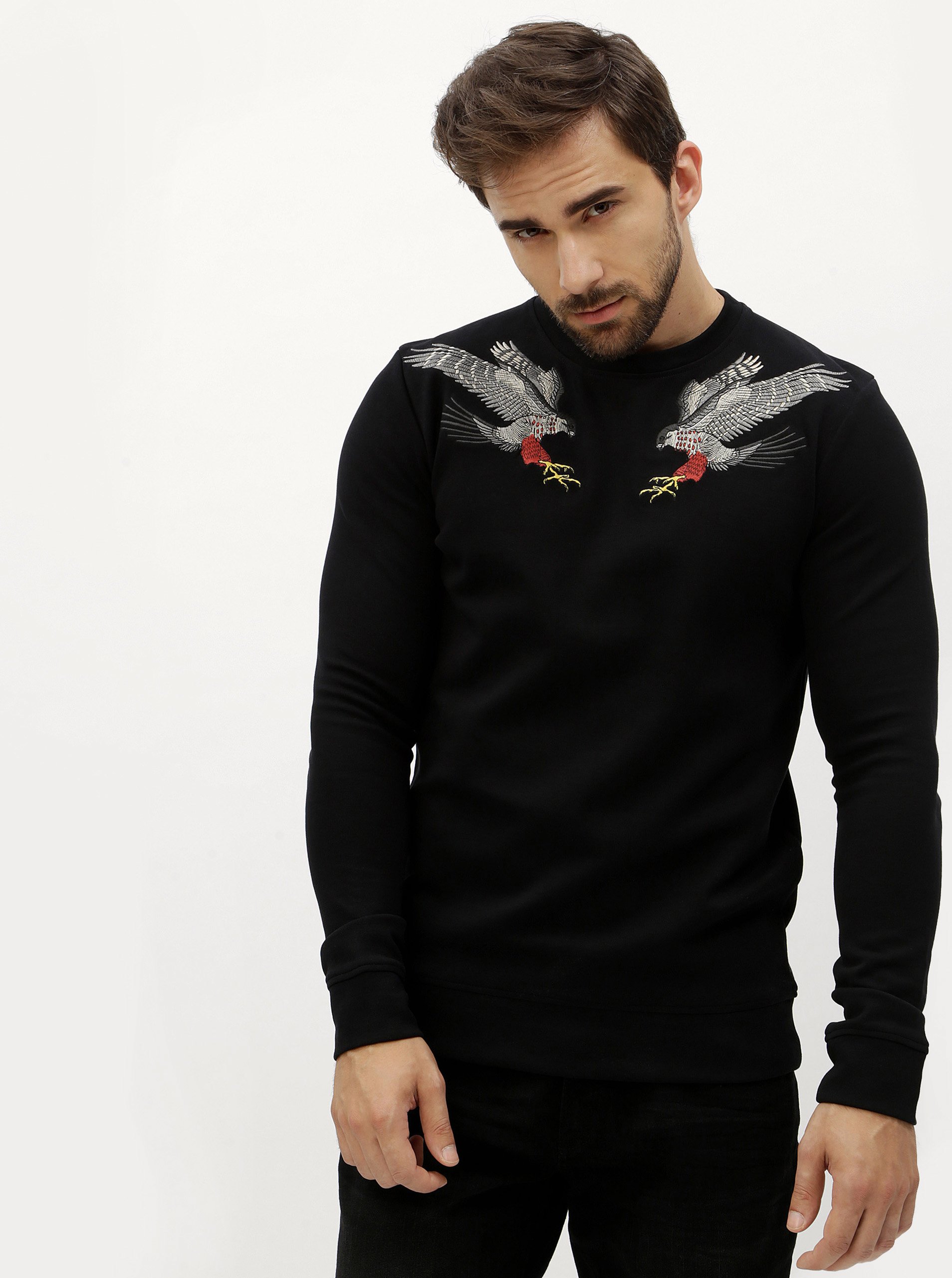 Černá mikina s nášivkami sokola Jack & Jones William