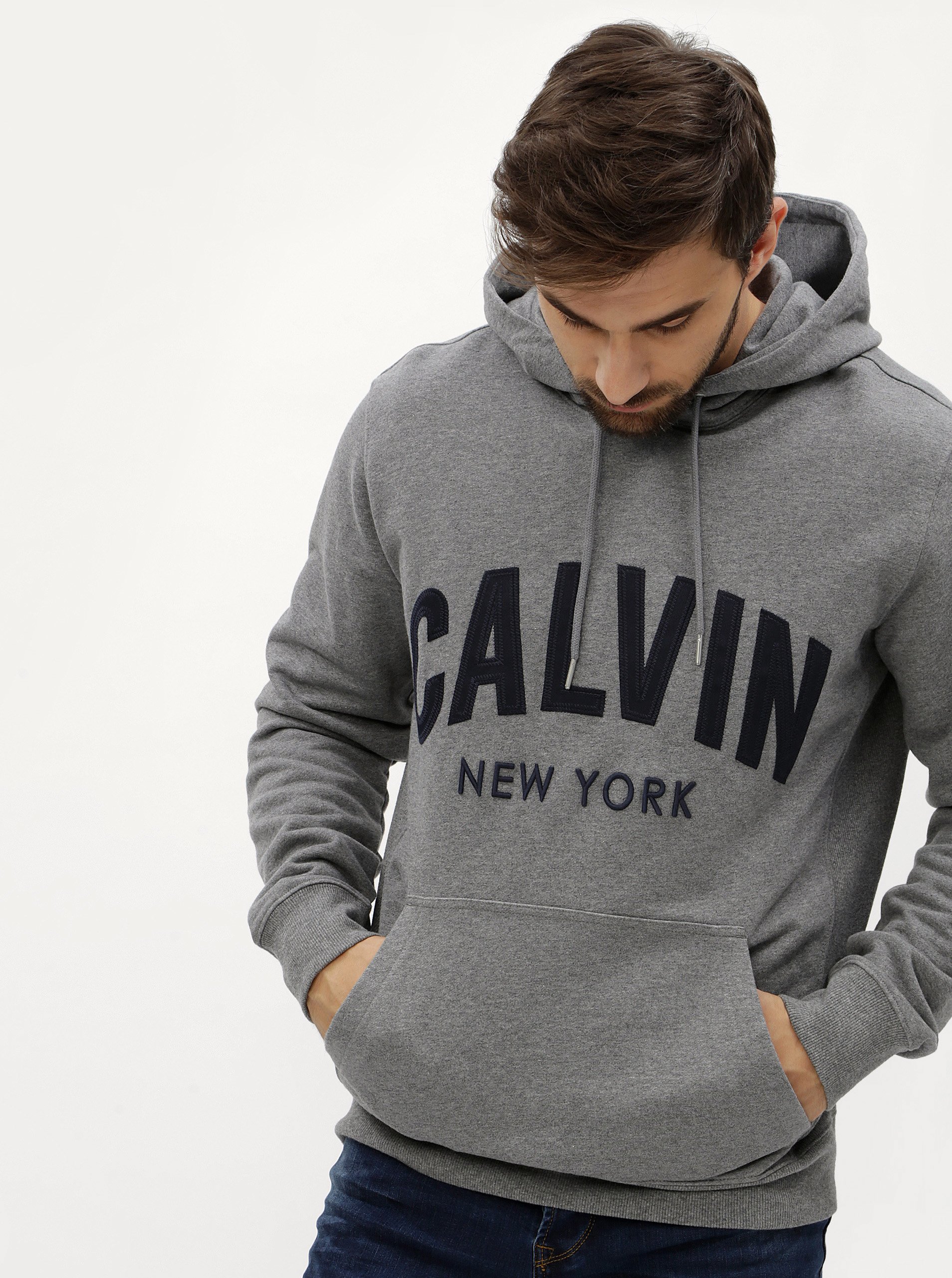 Fotografie Šedá pánská mikina s kapucí Calvin Klein Jeans Hikos