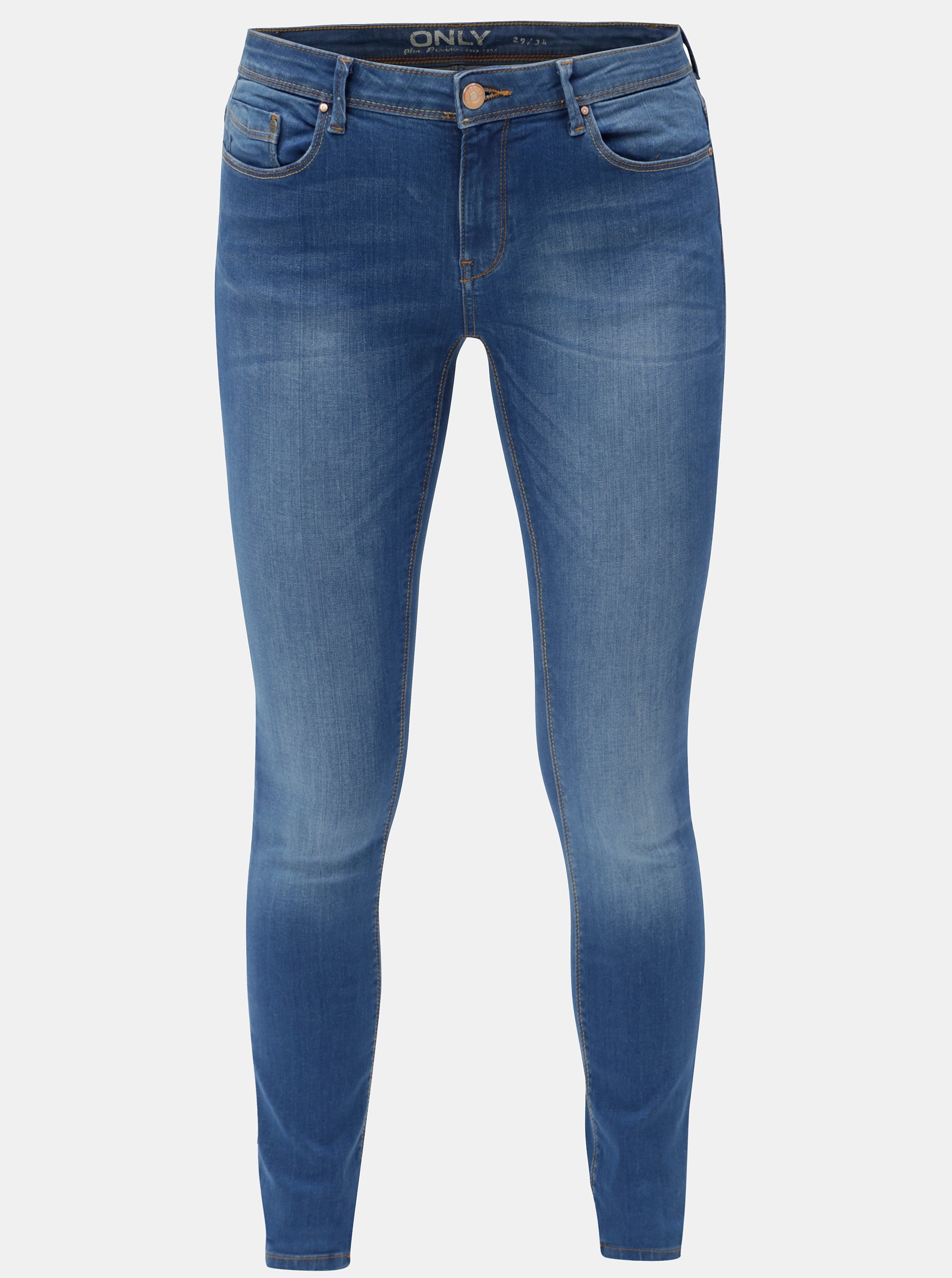 Modré skinny džíny s vyšisovaným efektem ONLY Carmen