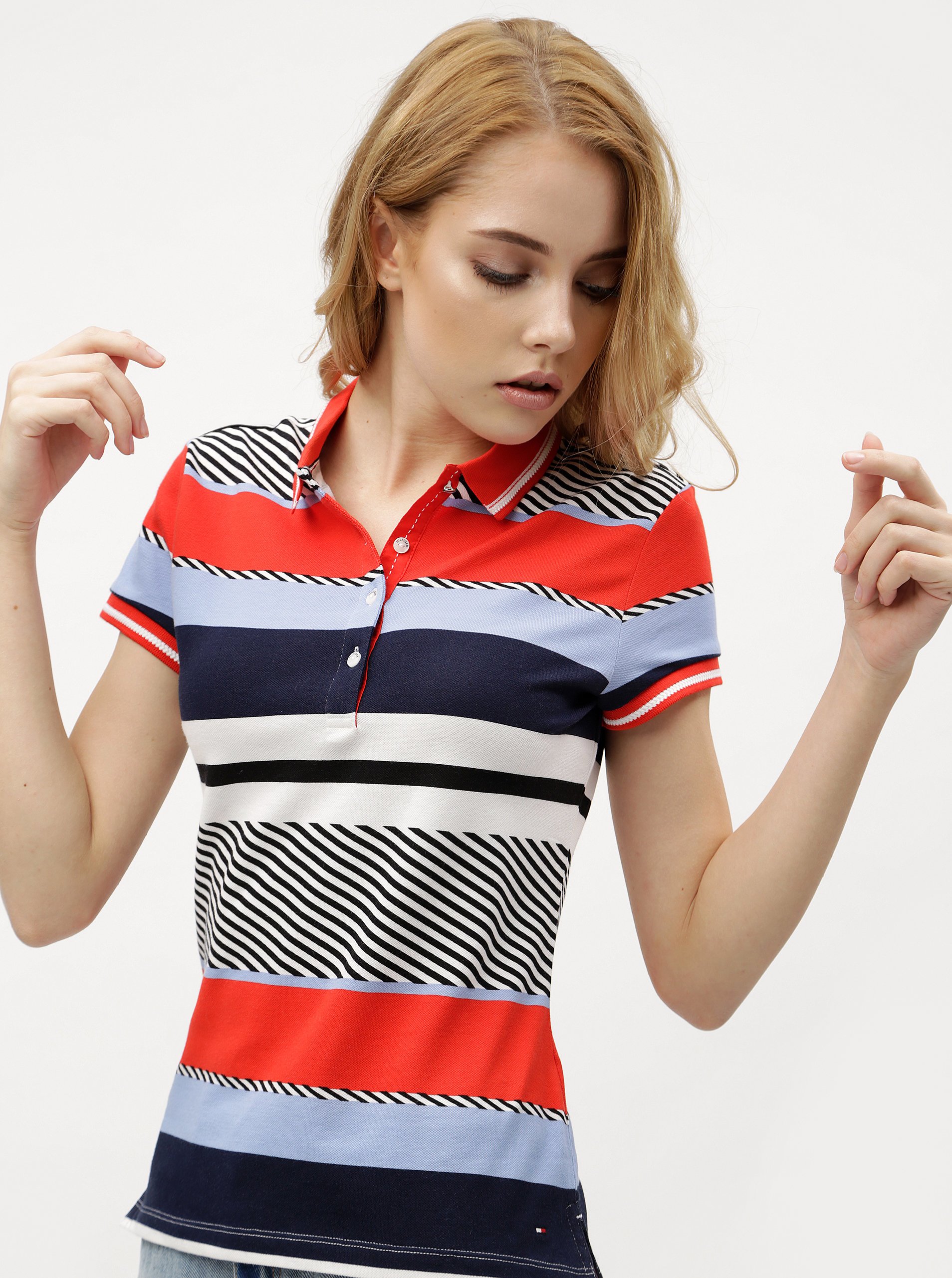Modro-červené dámské pruhované polo tričko Tommy Hilfiger