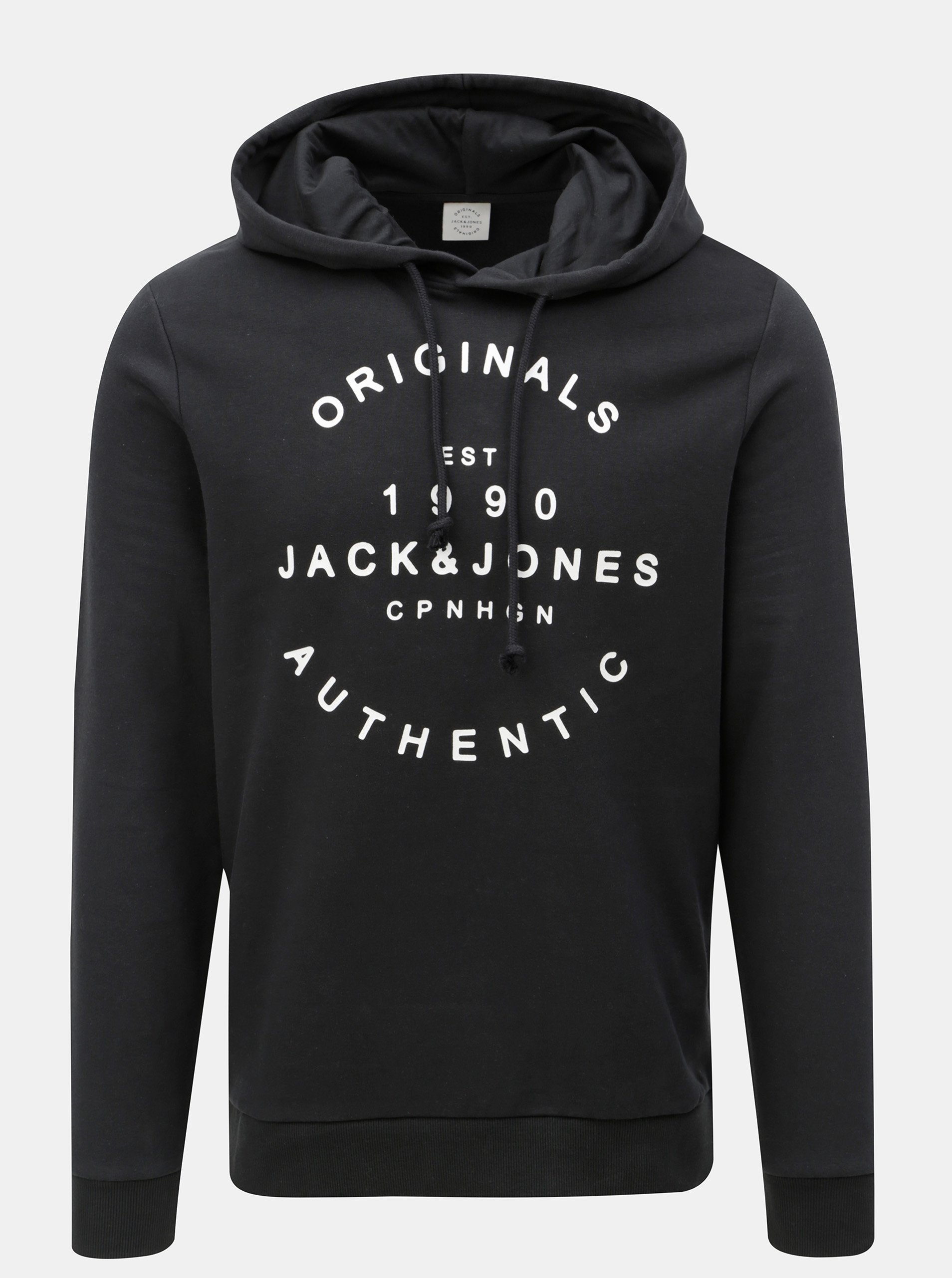 Fotografie Černá mikina s kapucí a potiskem Jack & Jones New soft neo