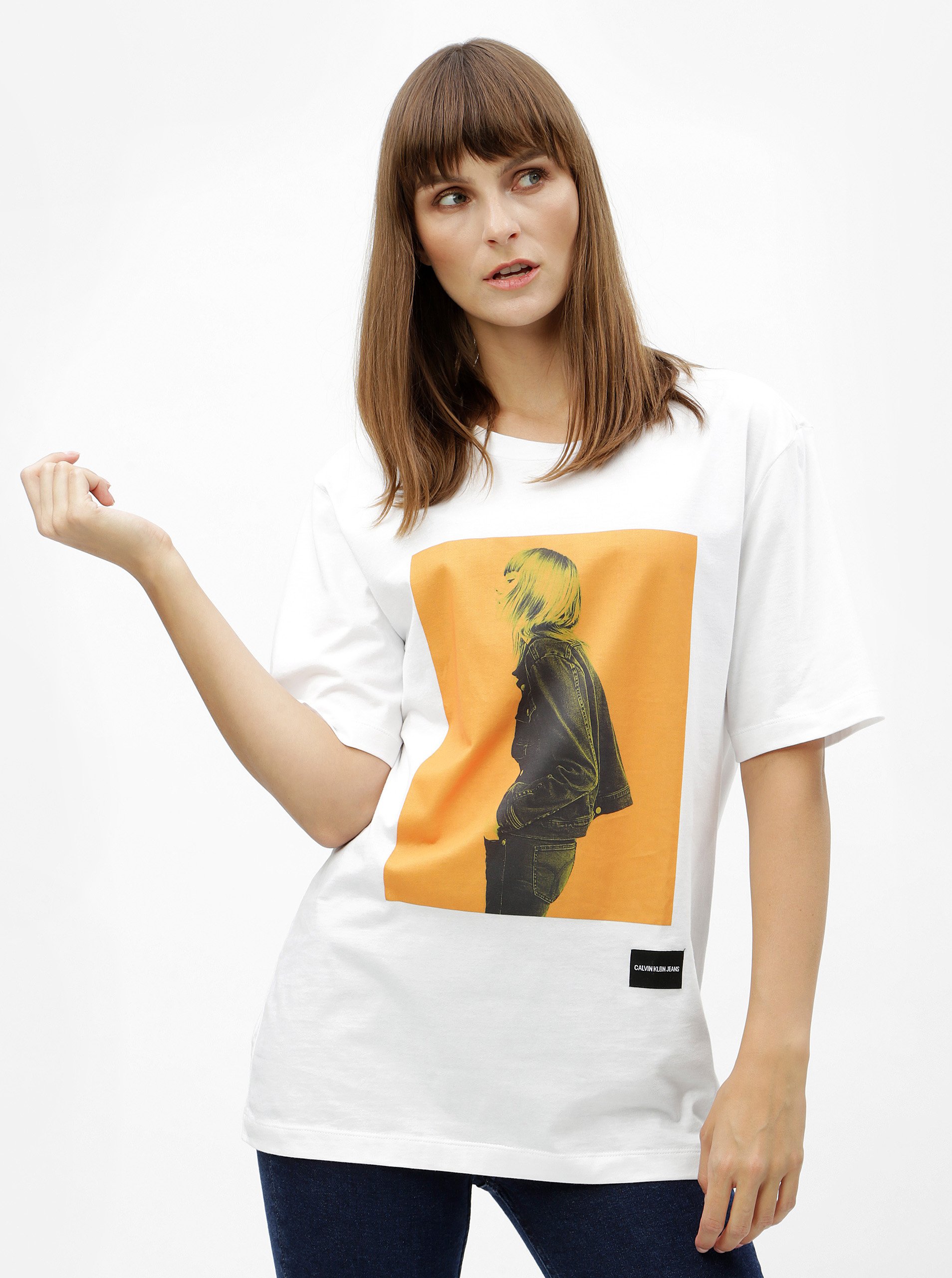 Bílé dámské volné tričko s potiskem Calvin Klein Jeans