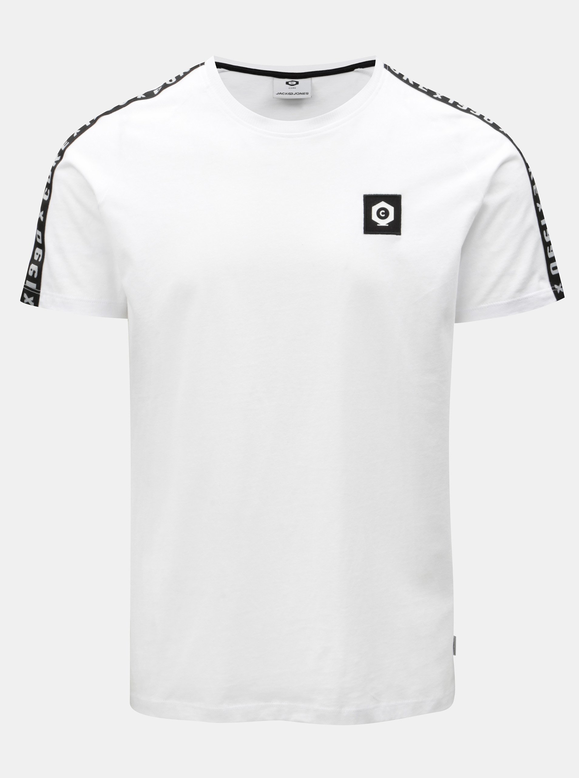 Bílé tričko s nášivkou a lemem Jack & Jones Kenny