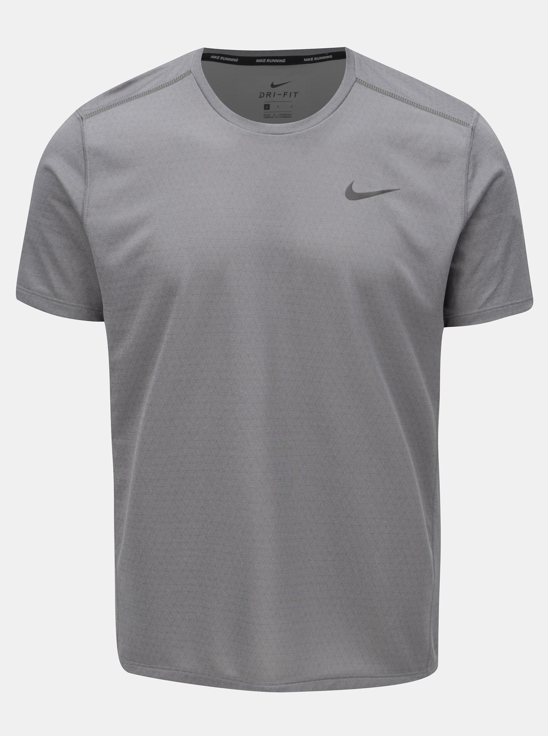 Šedé pánské tričko s potiskem na zádech Nike Miler tech Top