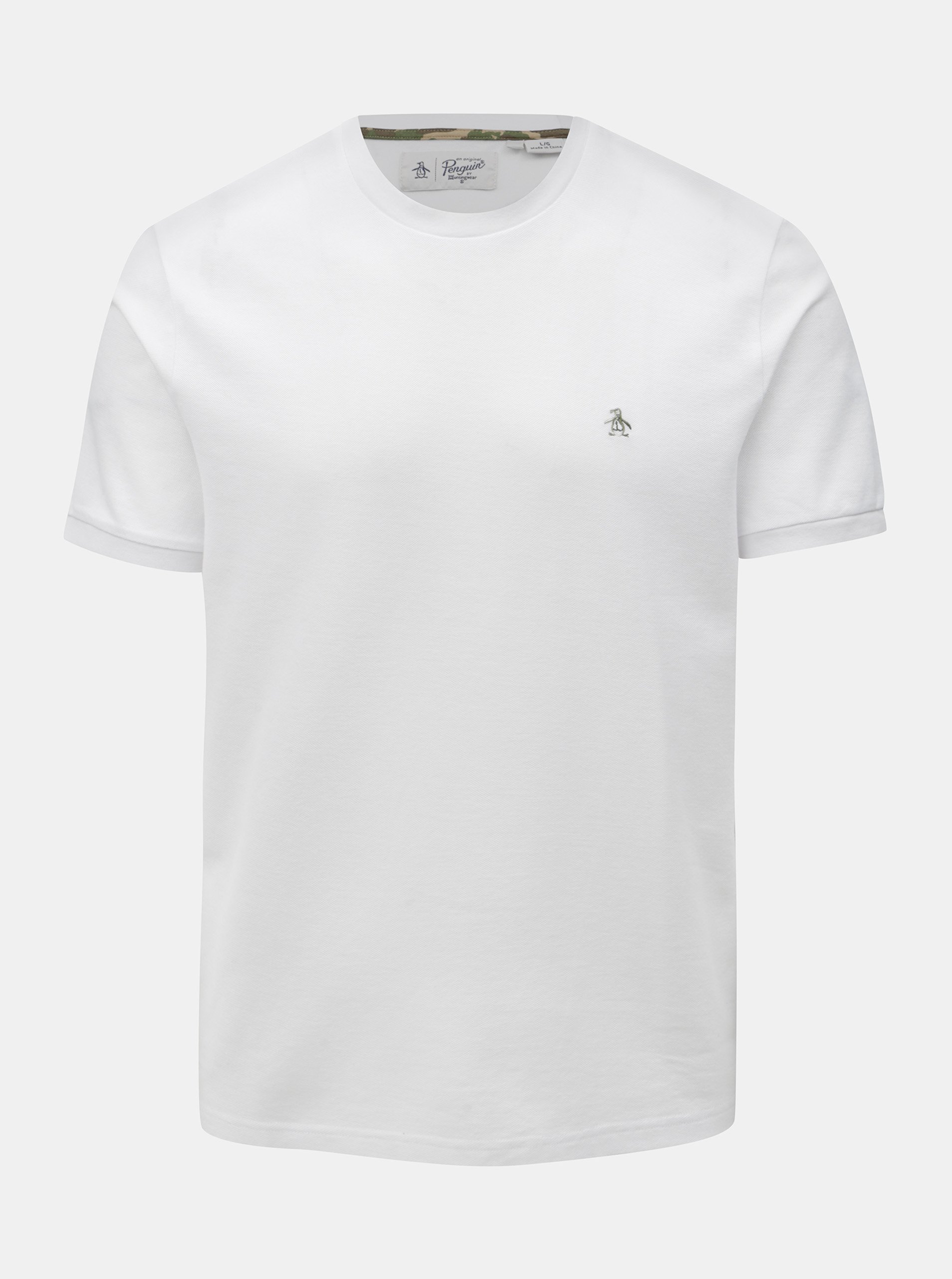 Bílé basic tričko s drobnou výšivkou Original Penguin Camo logo
