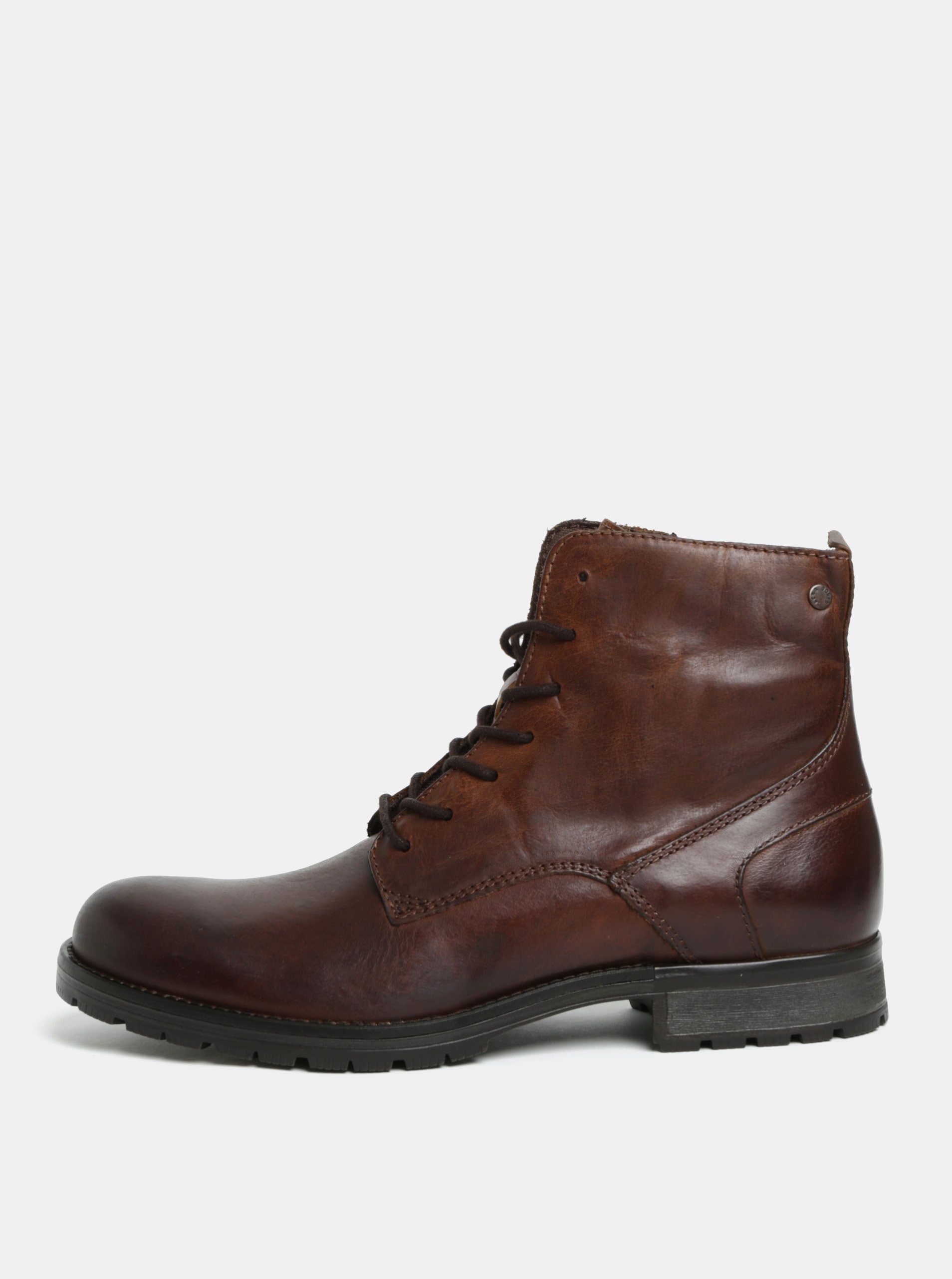 Tmavě hnědé kožené kotníkové boty Jack & Jones Worca