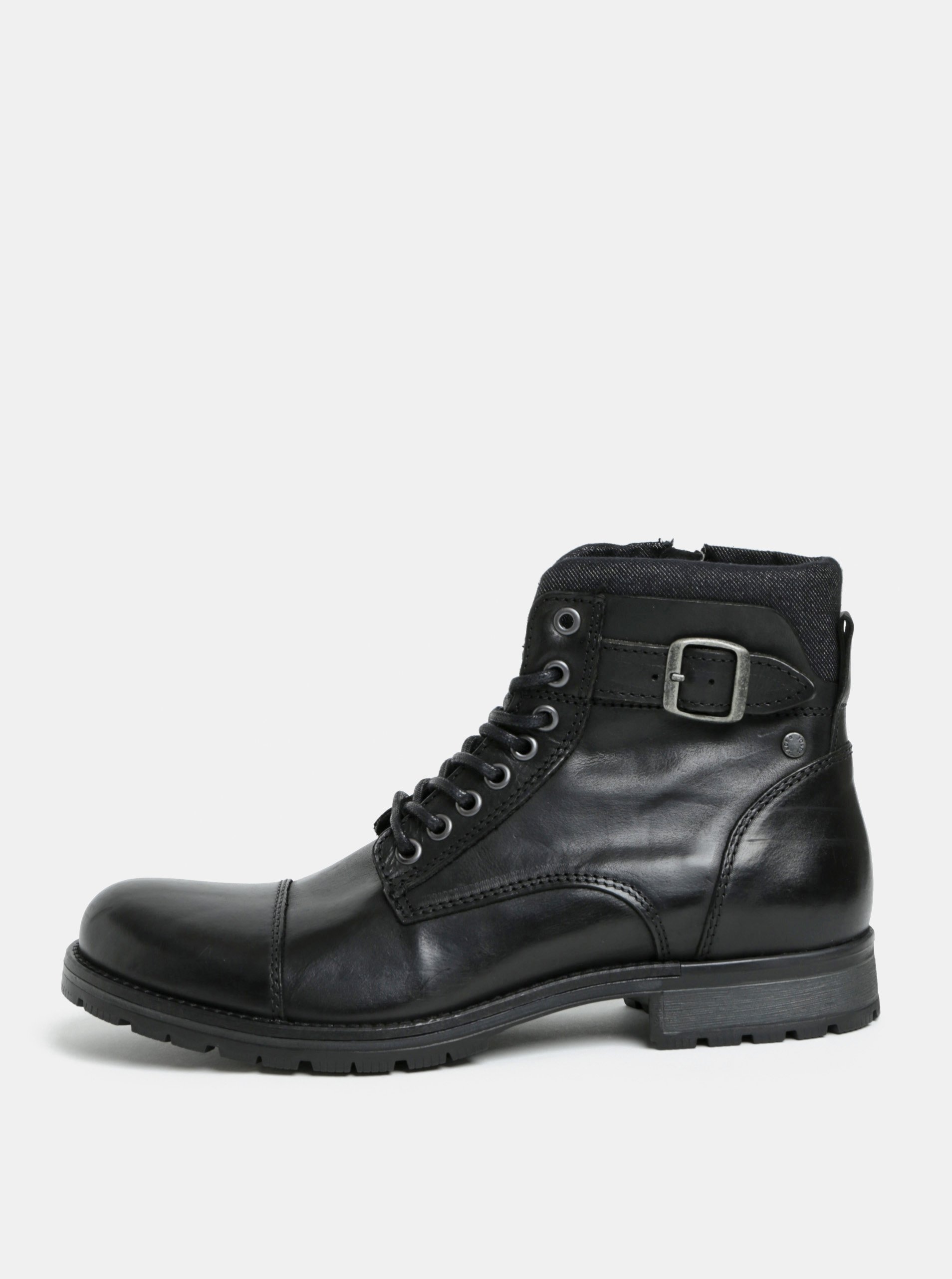 Černé kožené kotníkové boty s přezkou Jack & Jones Bany