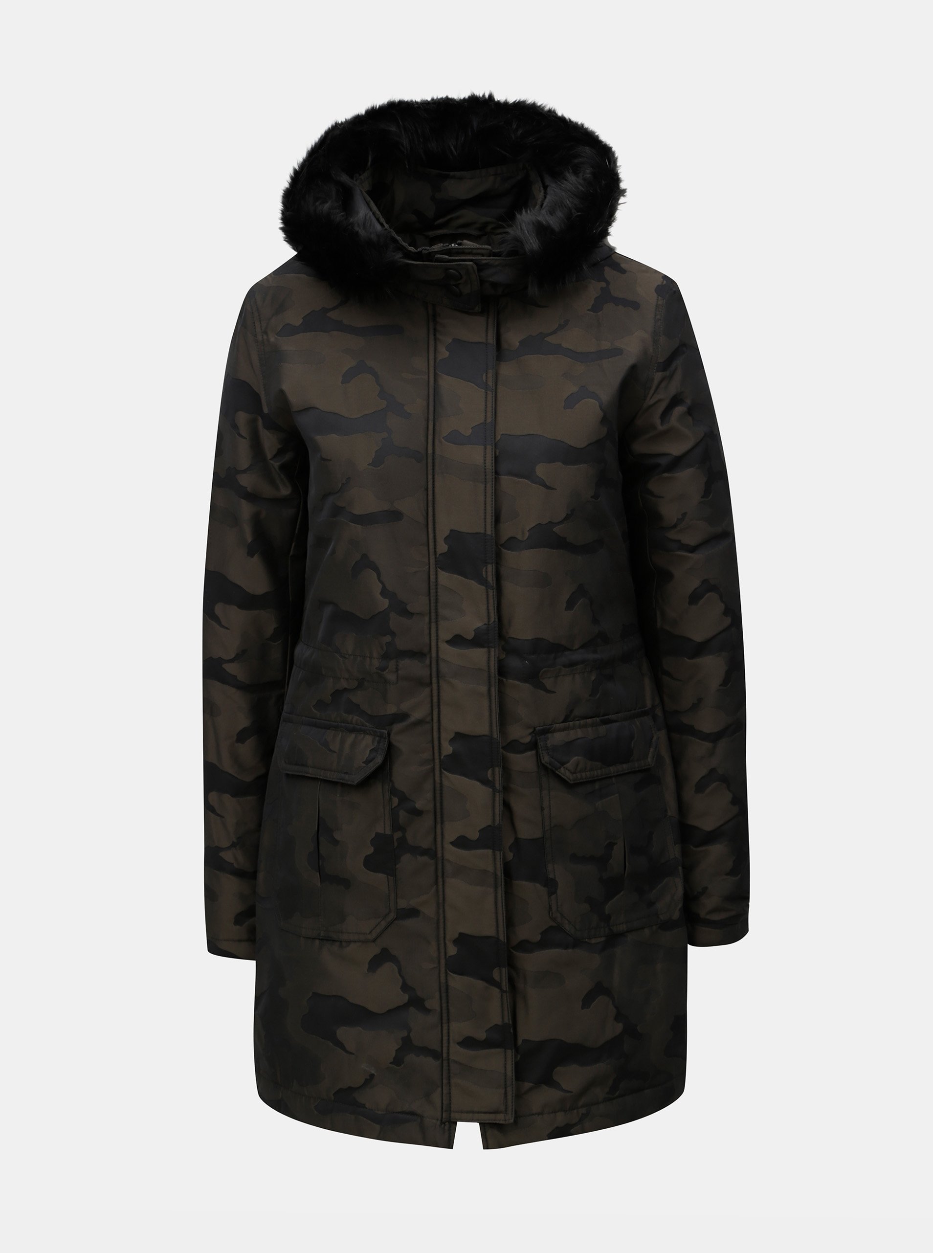 Zelená zimní maskáčová parka s umělým kožíškem Yest