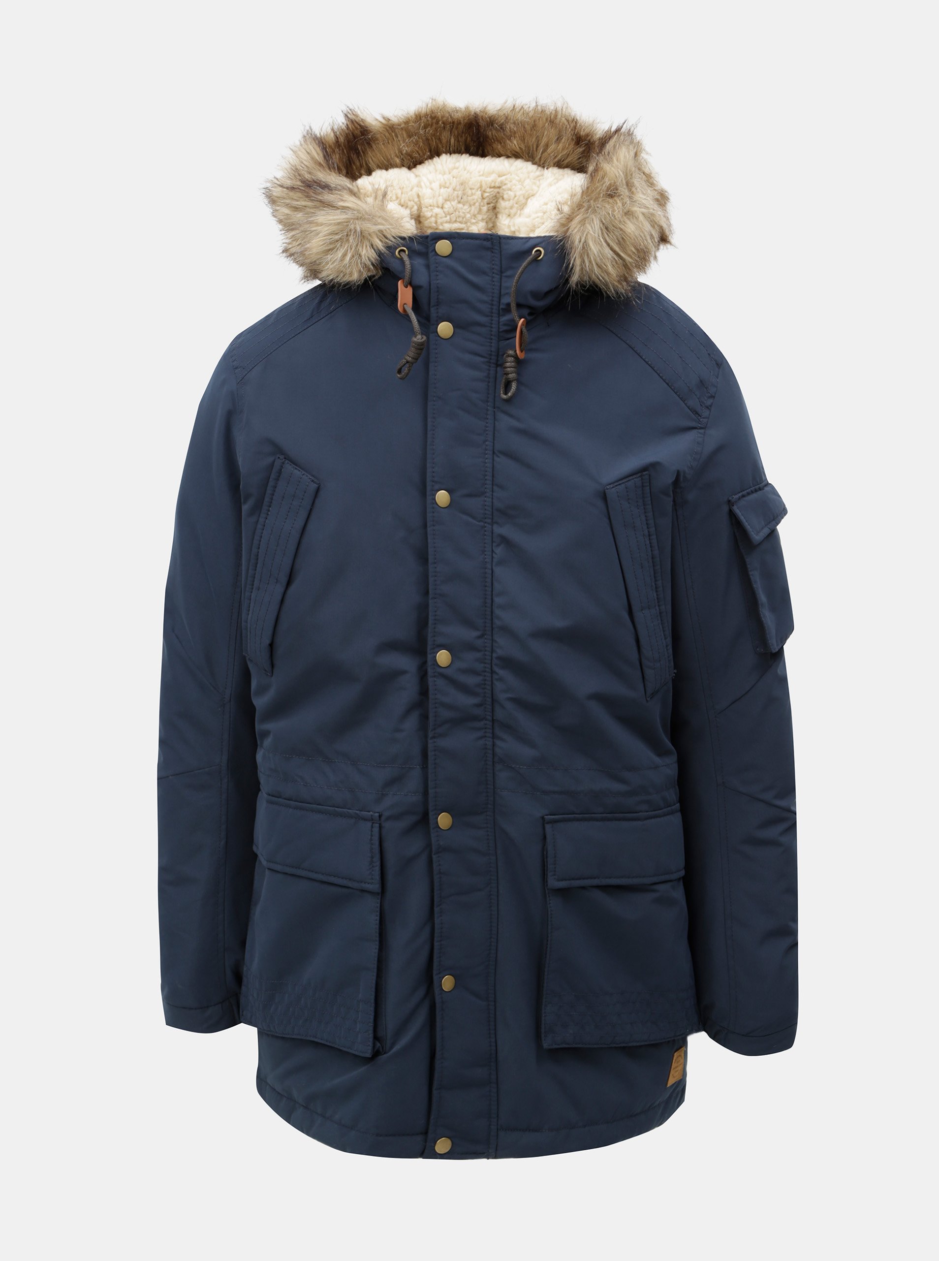 Tmavě modrá zimní parka s umělým kožíškem Jack & Jones Latte