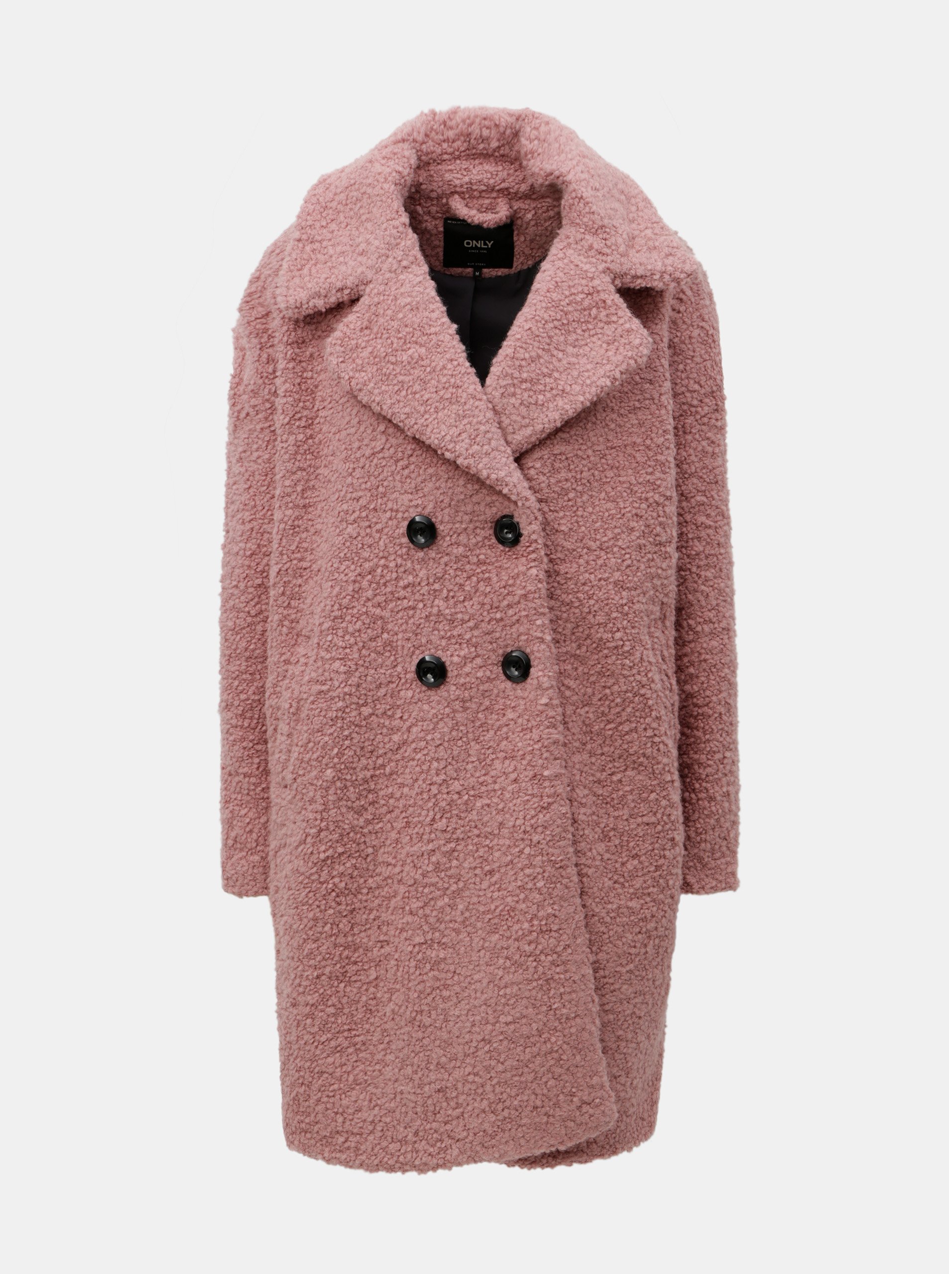 Růžový vlněný kabát s knoflíky ONLY Paloma