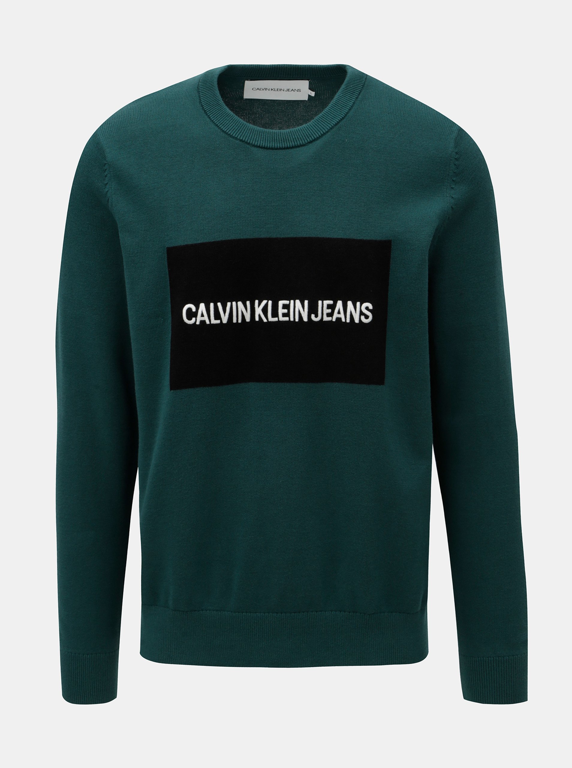 Tmavě zelený pánský svetr s příměsí vlny Calvin Klein Jeans