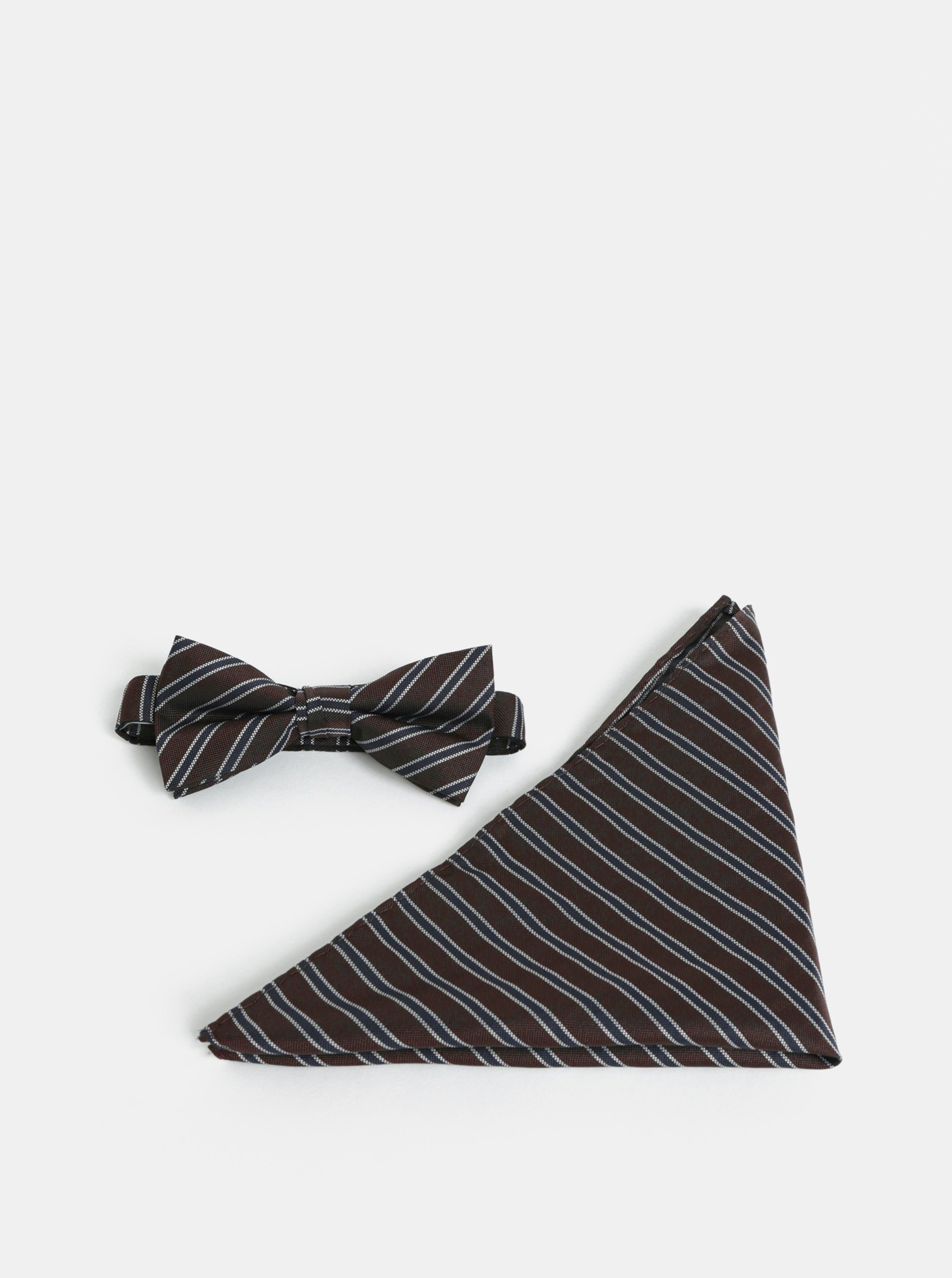 Modro-hnědý pruhovaný motýlek s kapesničkem Selected Homme Valdemar