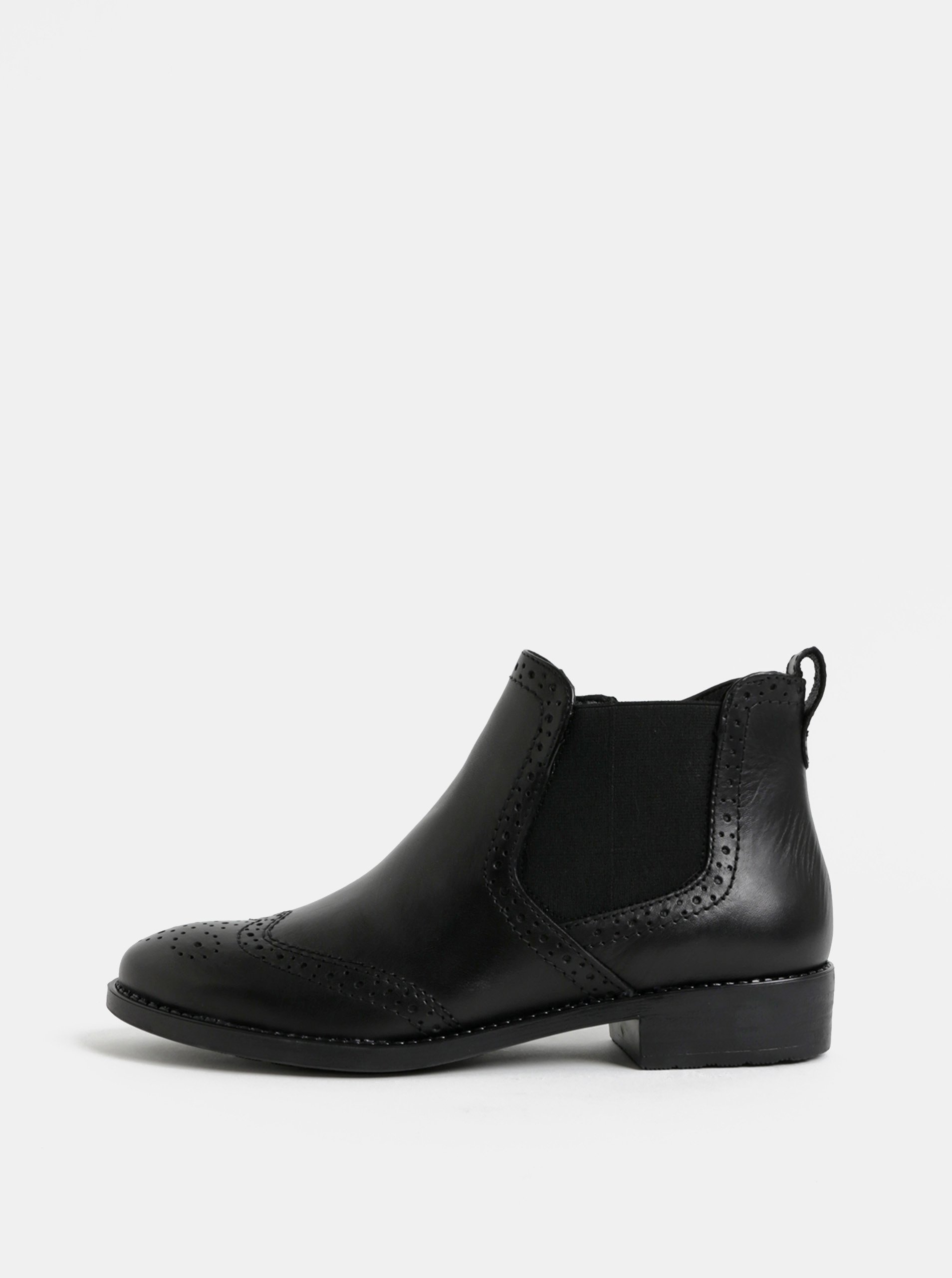 Černé kožené brogue chelsea boty Tamaris