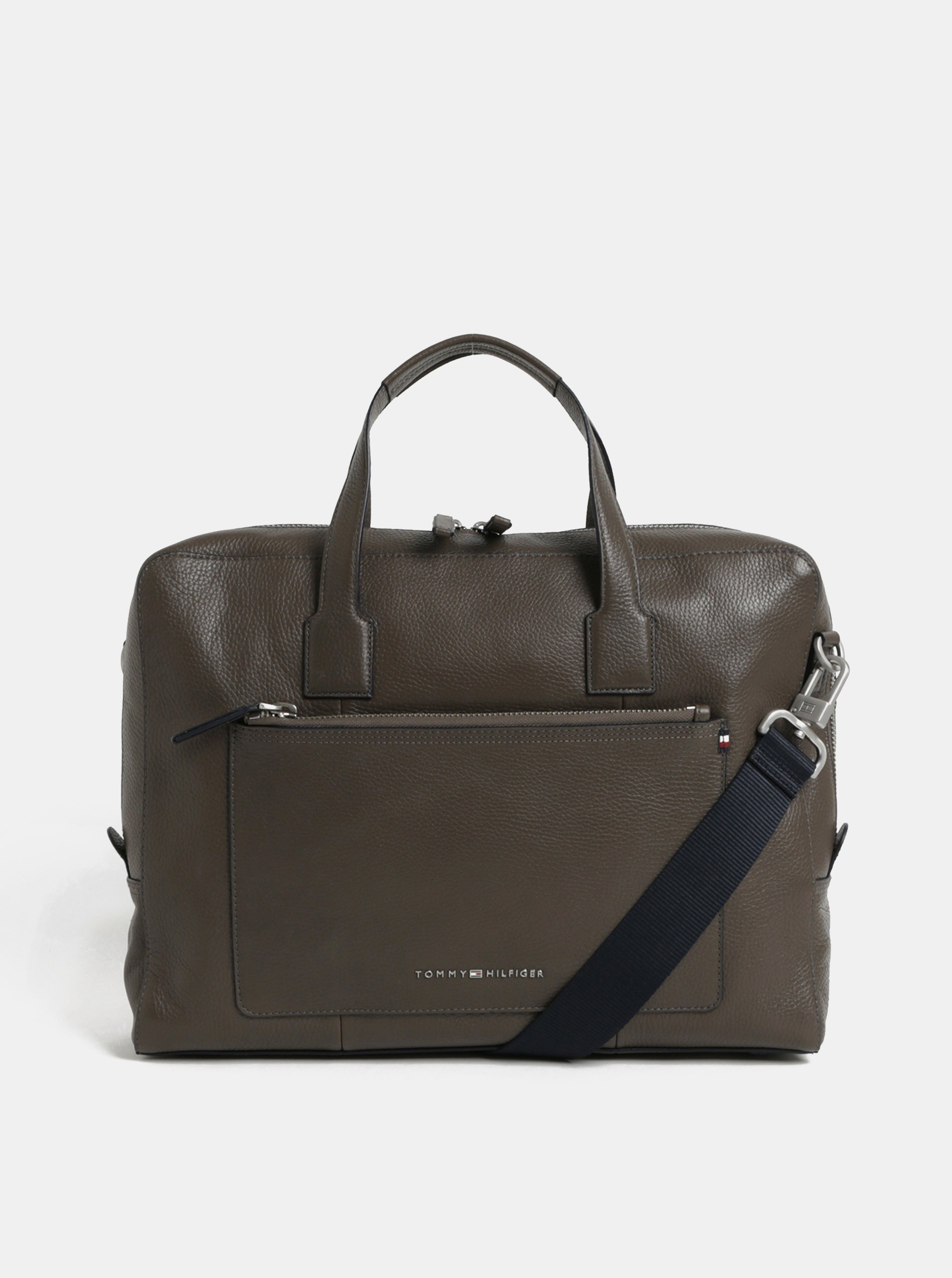 Hnědá kožená taška na notebook Tommy Hilfiger