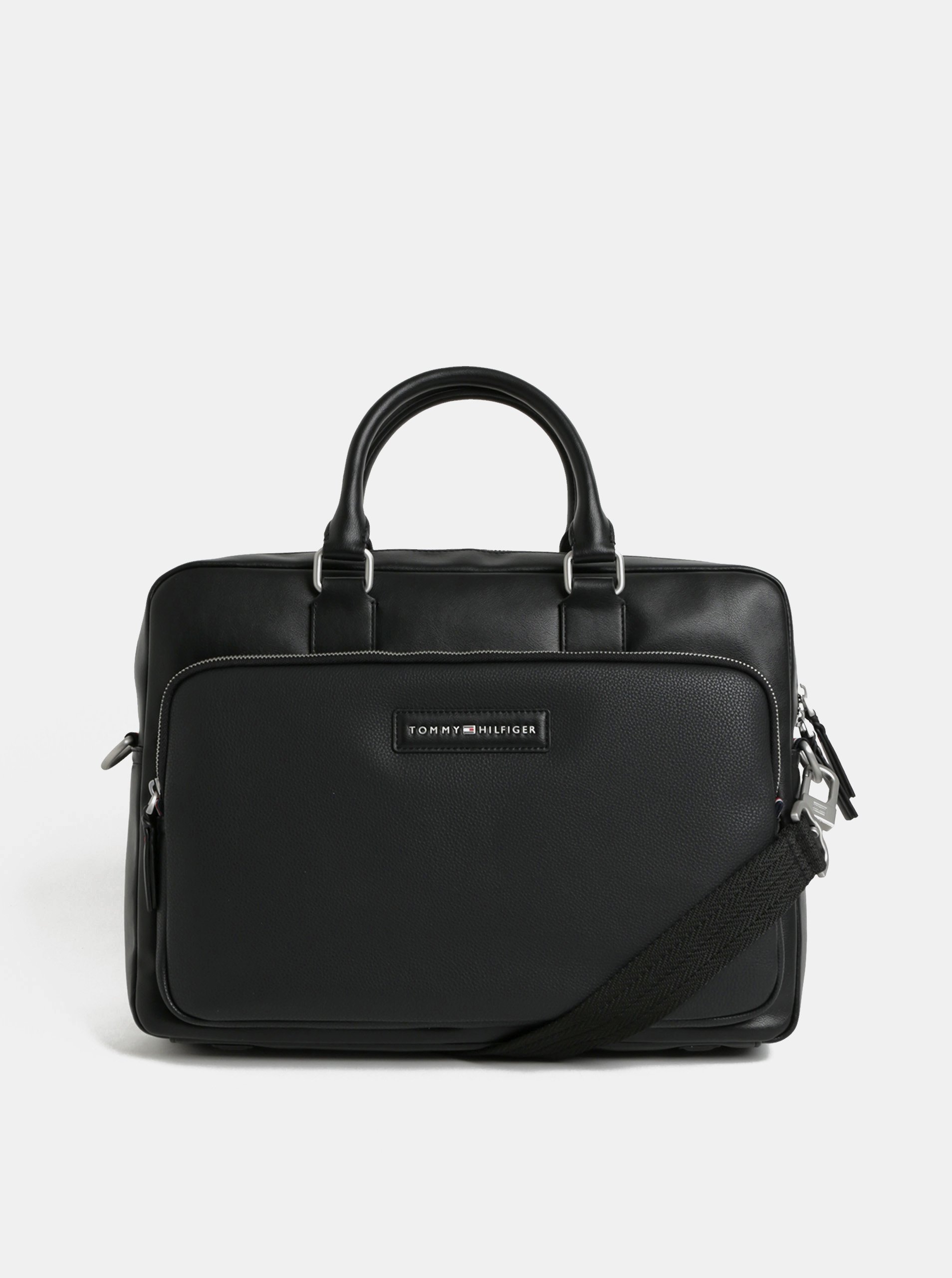 Černá koženková taška na notebook Tommy Hilfiger
