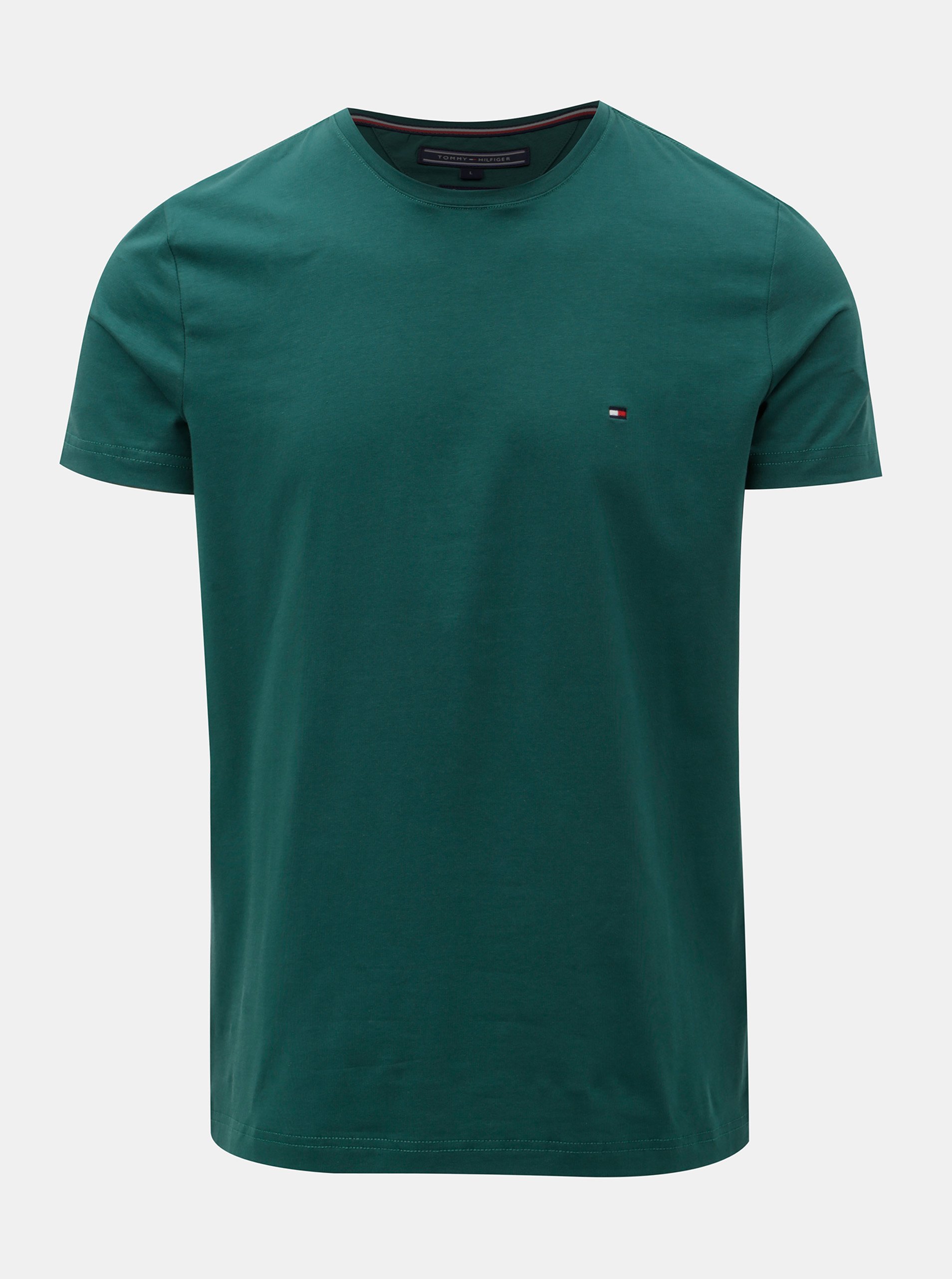 Zelené pánské slim fit basic tričko Tommy Hilfiger