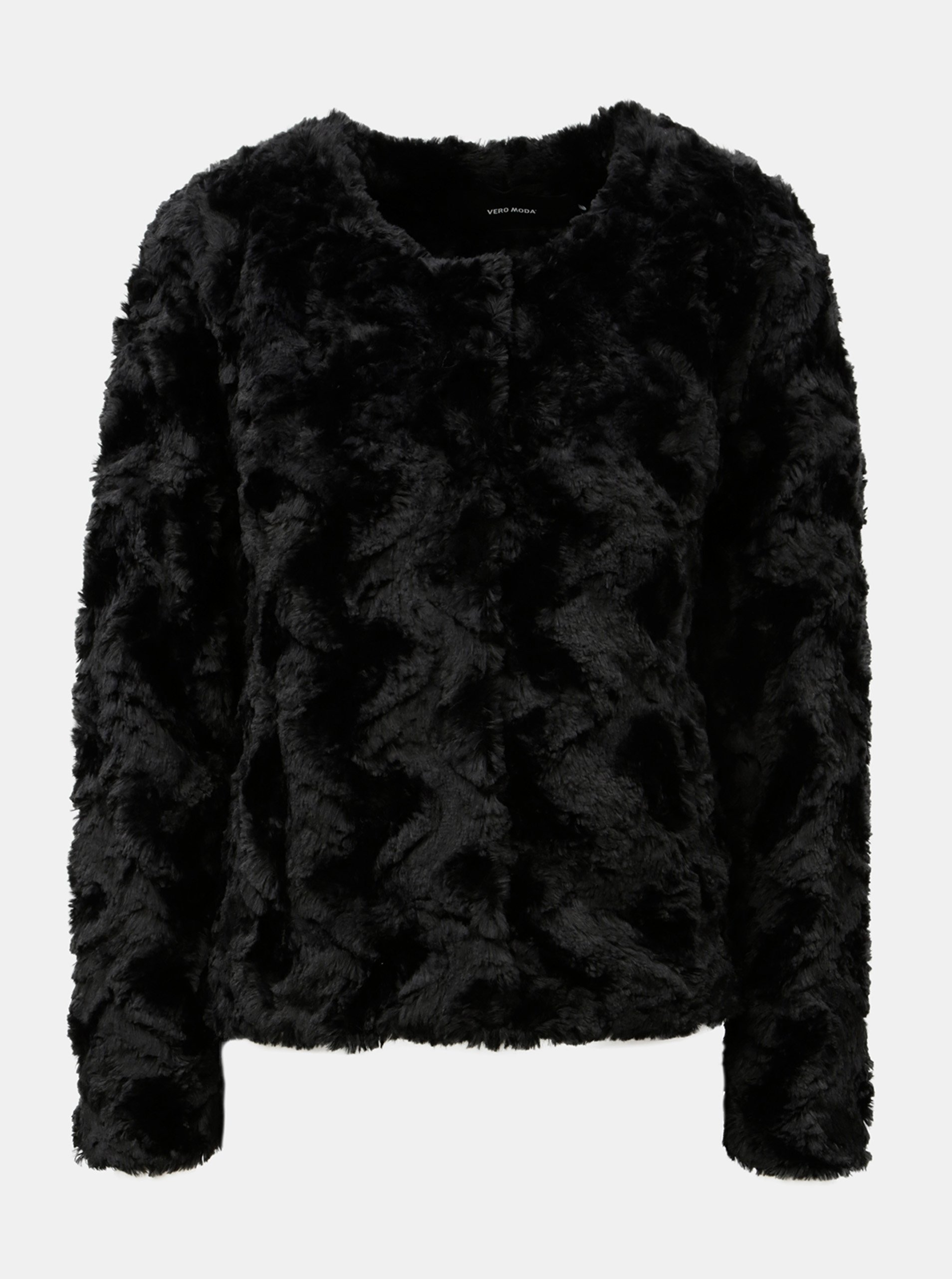 Černý krátký kabát z umělé kožešiny VERO MODA Curl