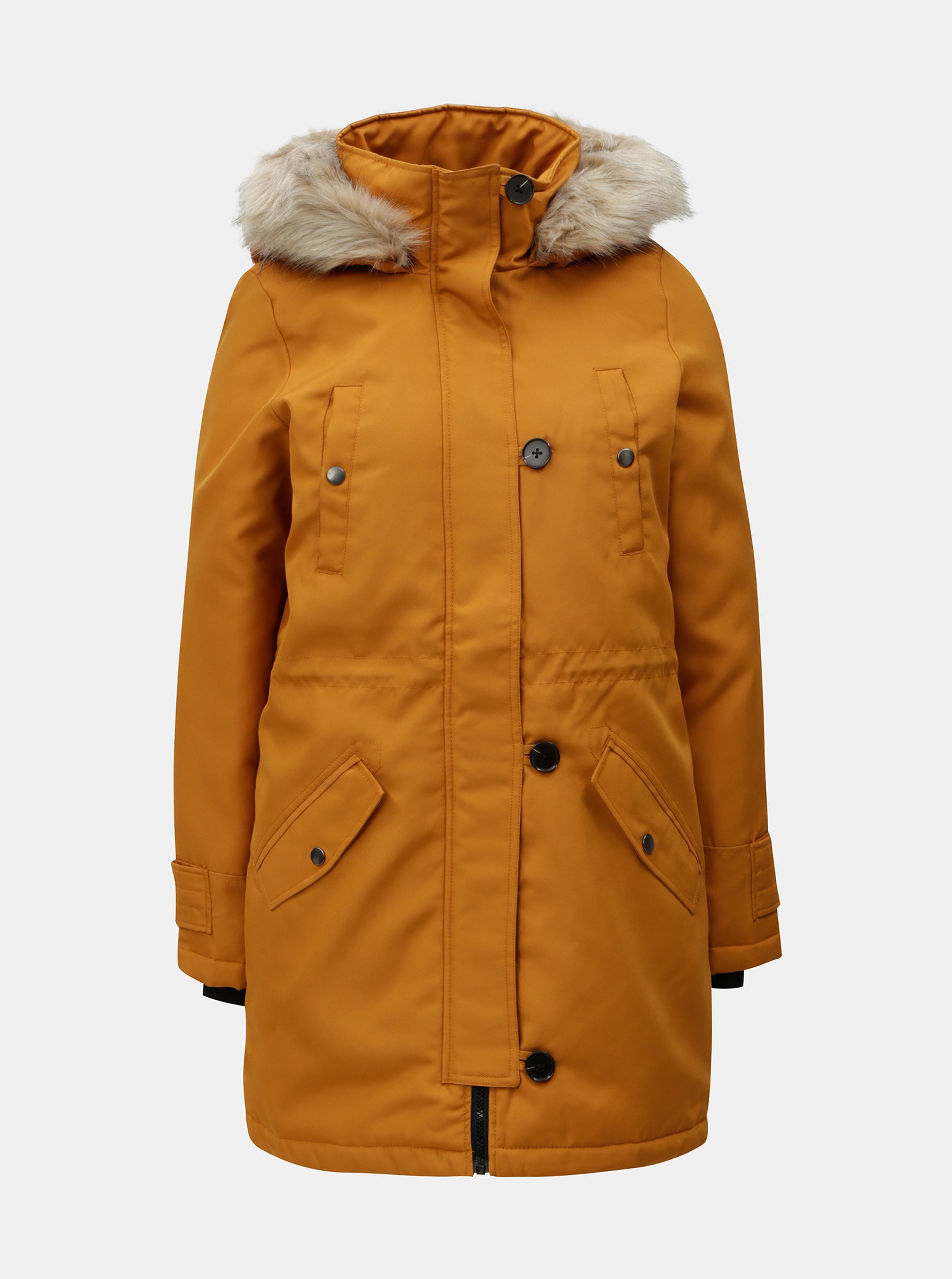 Hořčicová zimní parka s umělou kožešinou VERO MODA