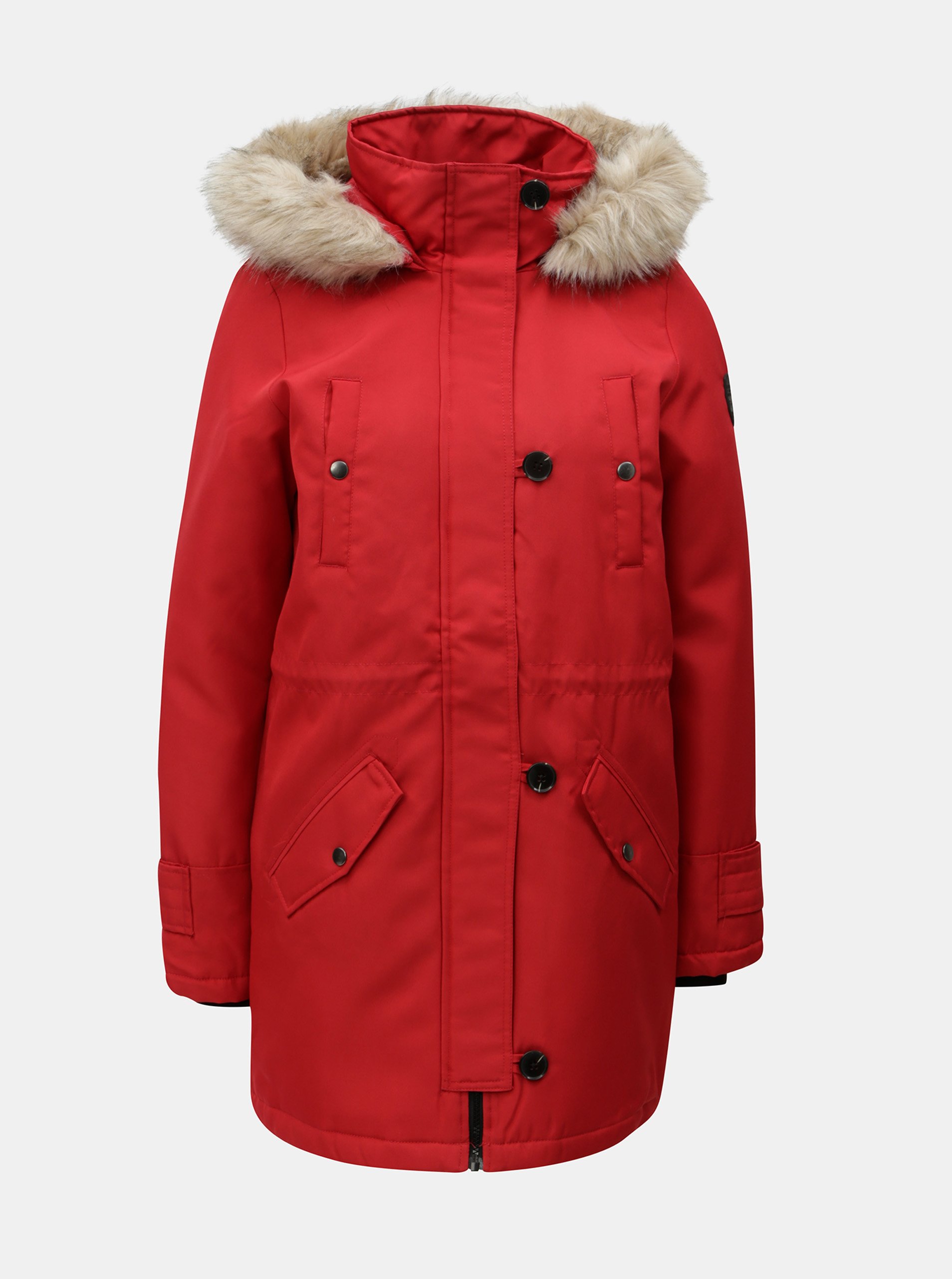 Červená zimní parka s umělým kožíškem VERO MODA