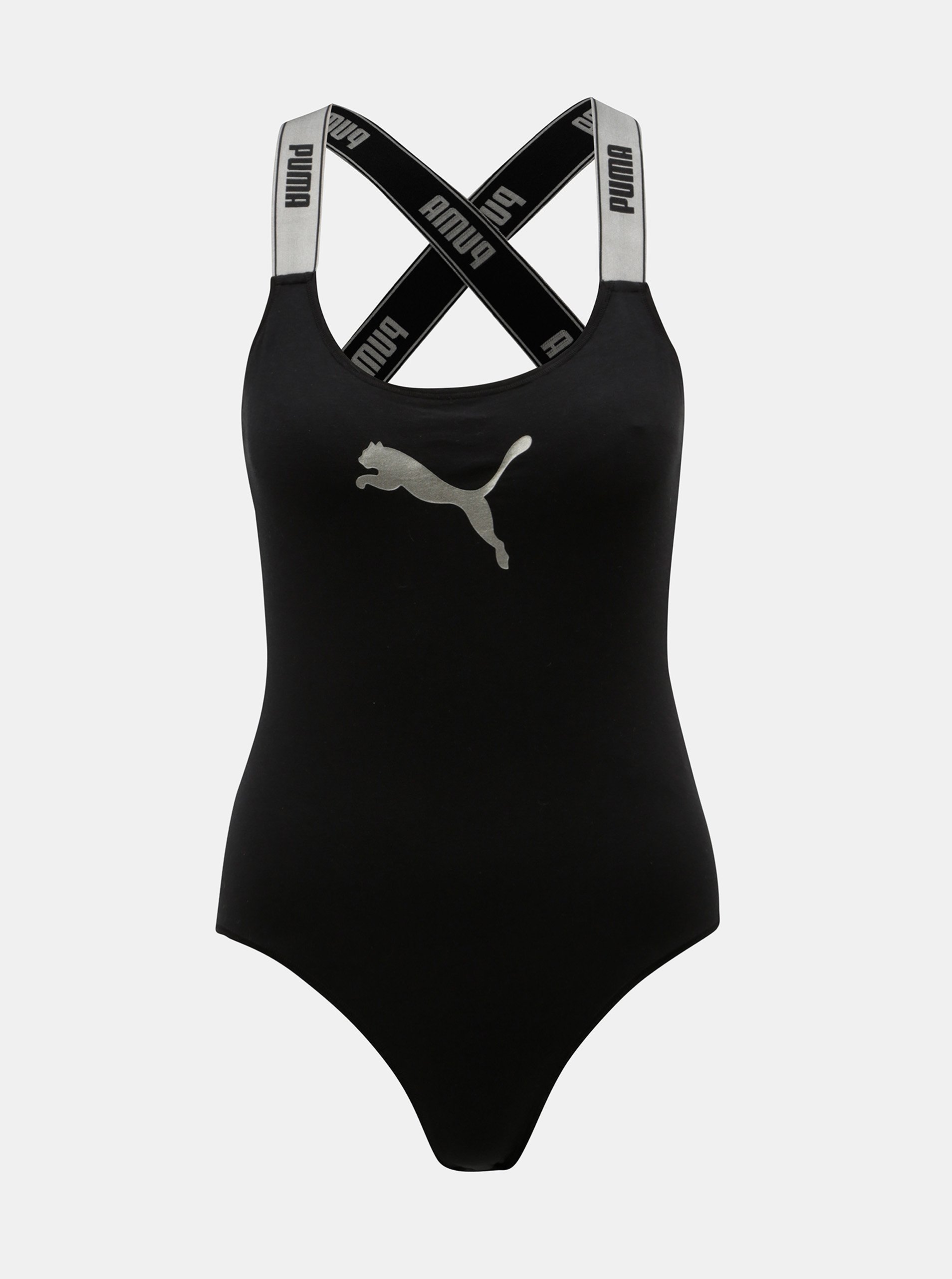 Černé body s potiskem a širokými ramínky Puma Iconic