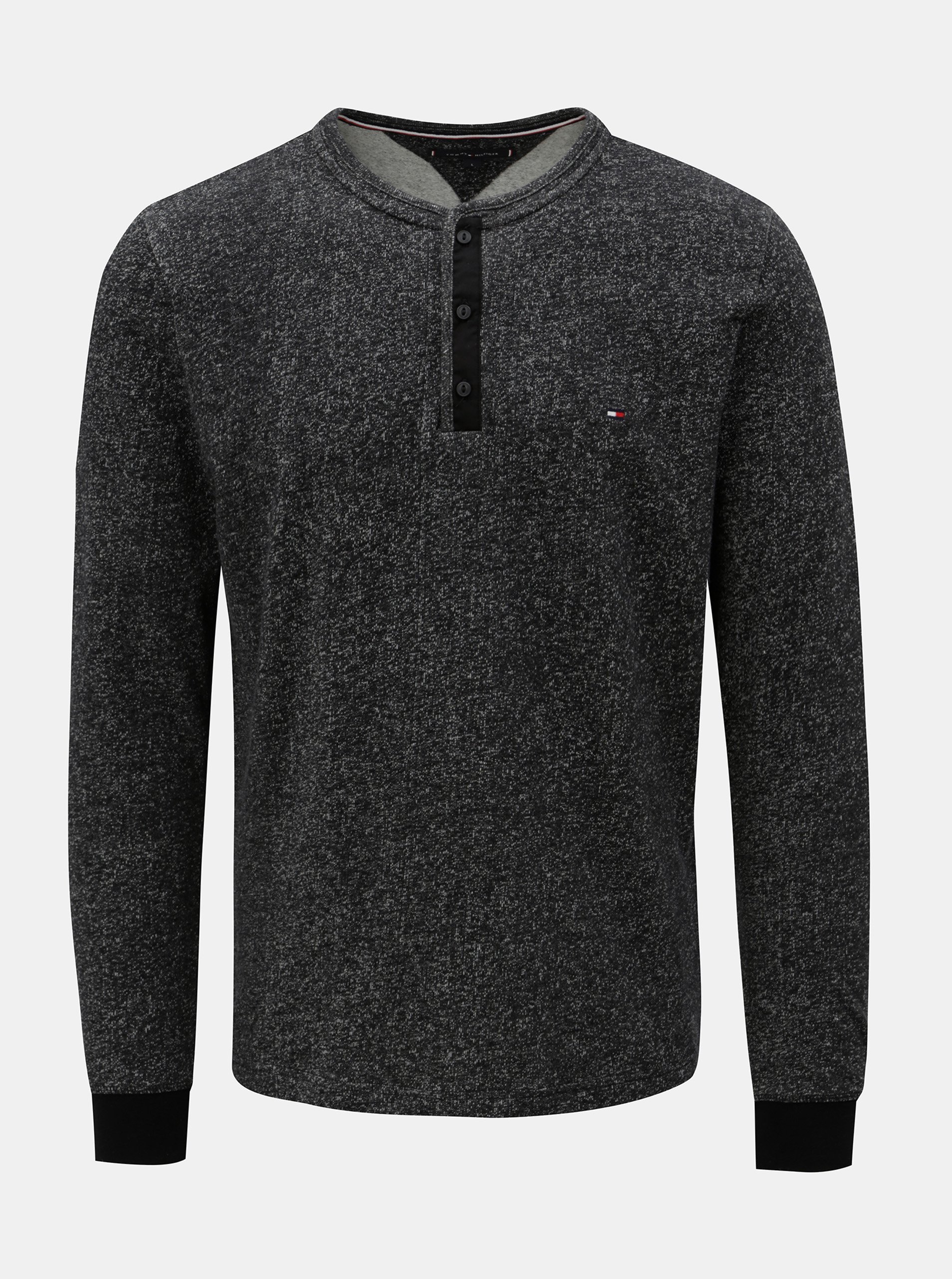 Černé pánské žíhané tričko Tommy Hilfiger Henley