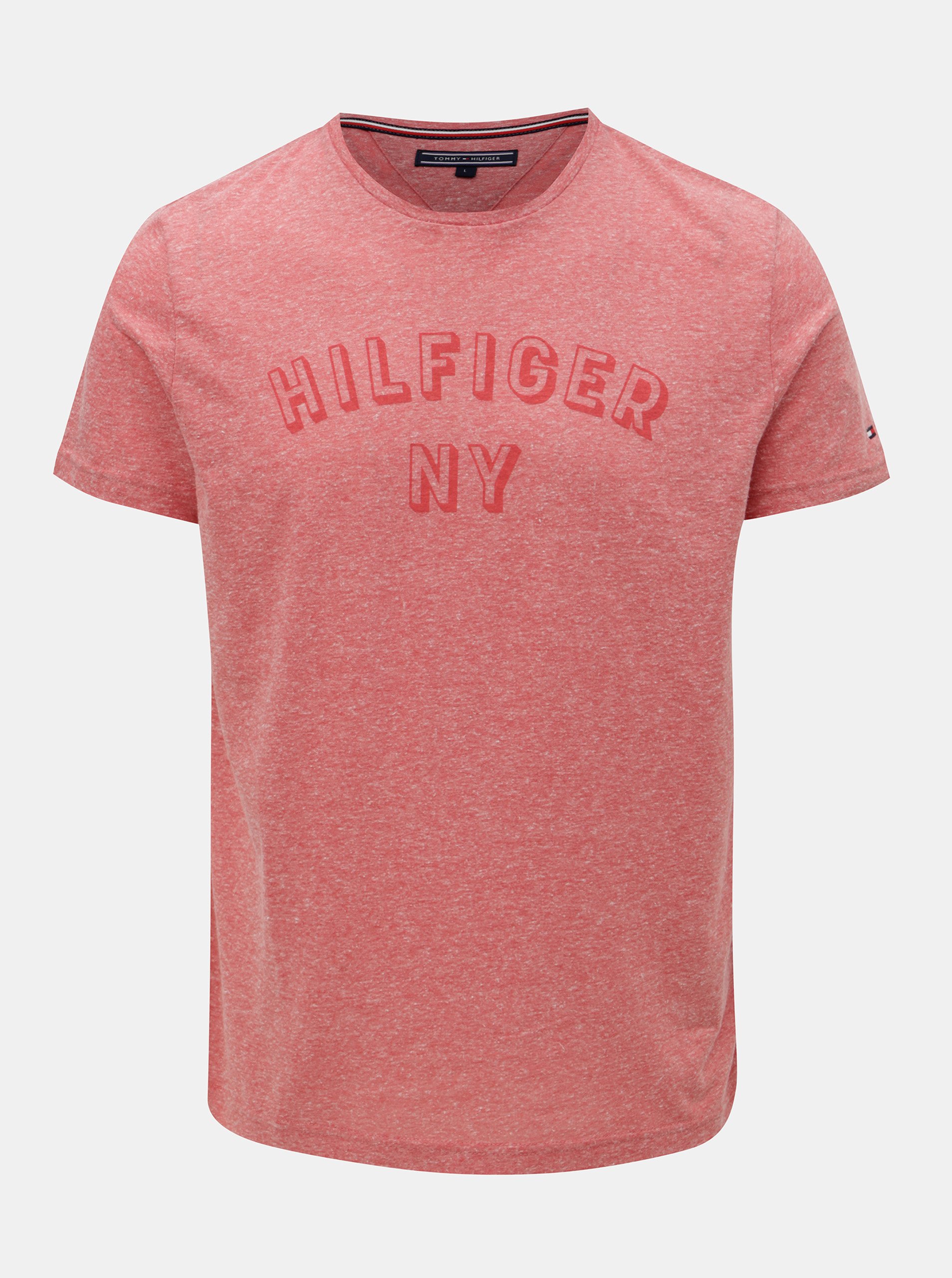 Červené pánské žíhané tričko s potiskem Tommy Hilfiger
