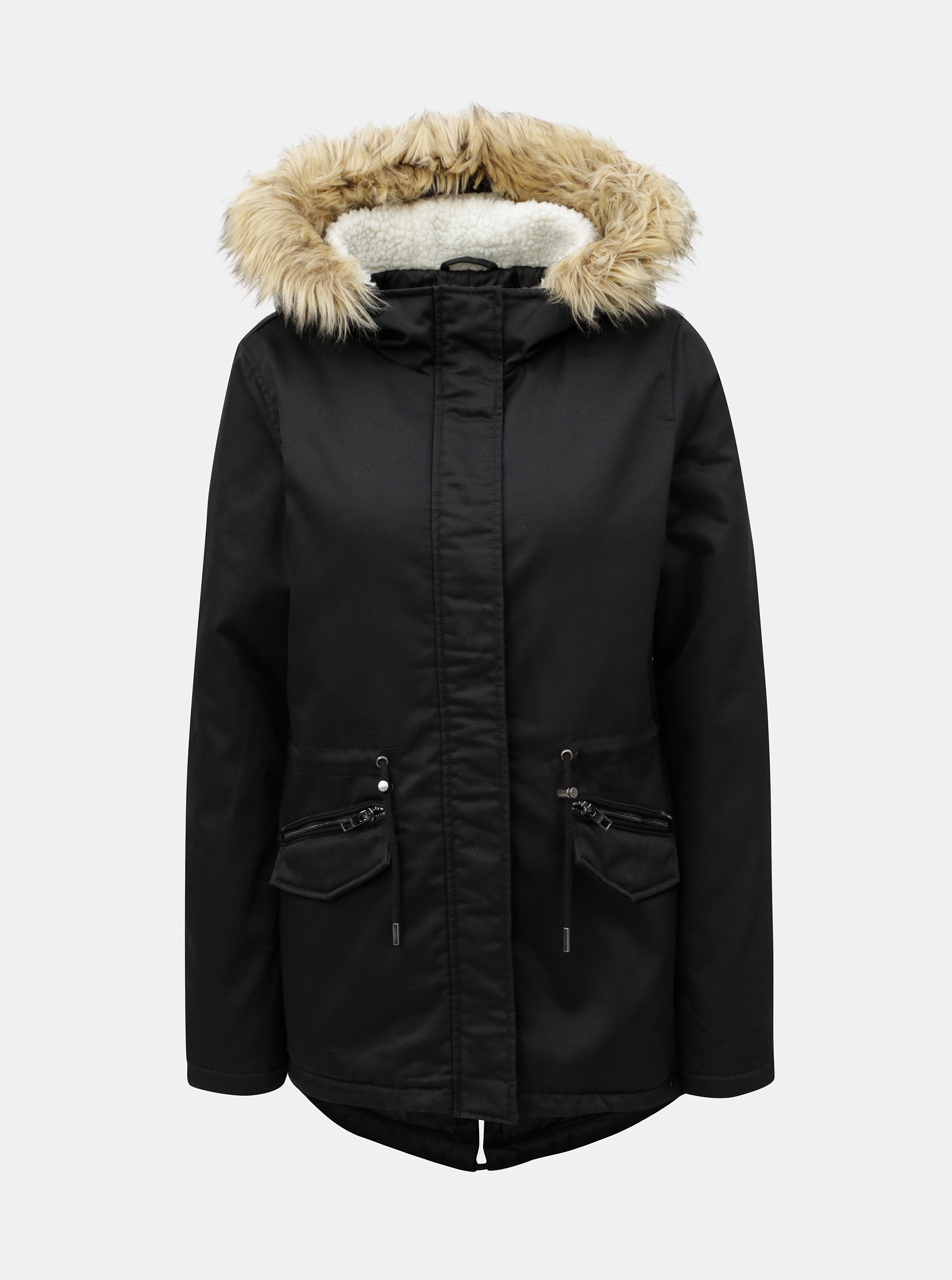Černá zimní parka s umělým kožíškem ONLY Ruby