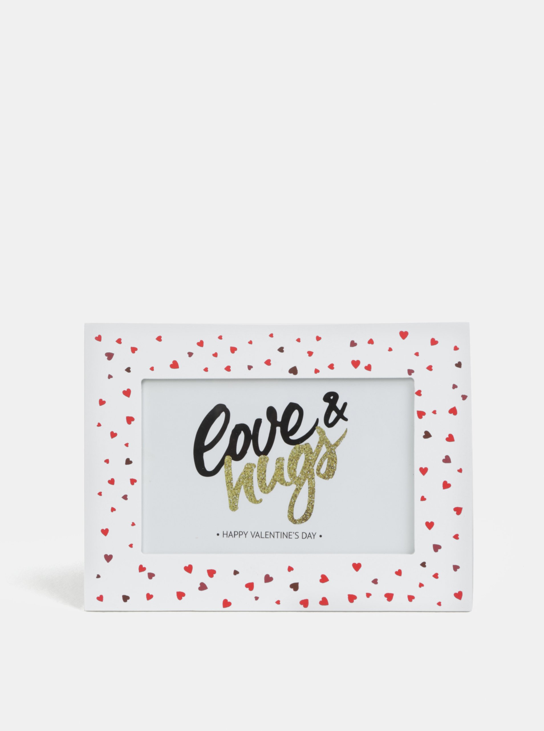 Bílý dřevěný fotorámeček s motivem malých srdíček Kaemingk Love&Hugs