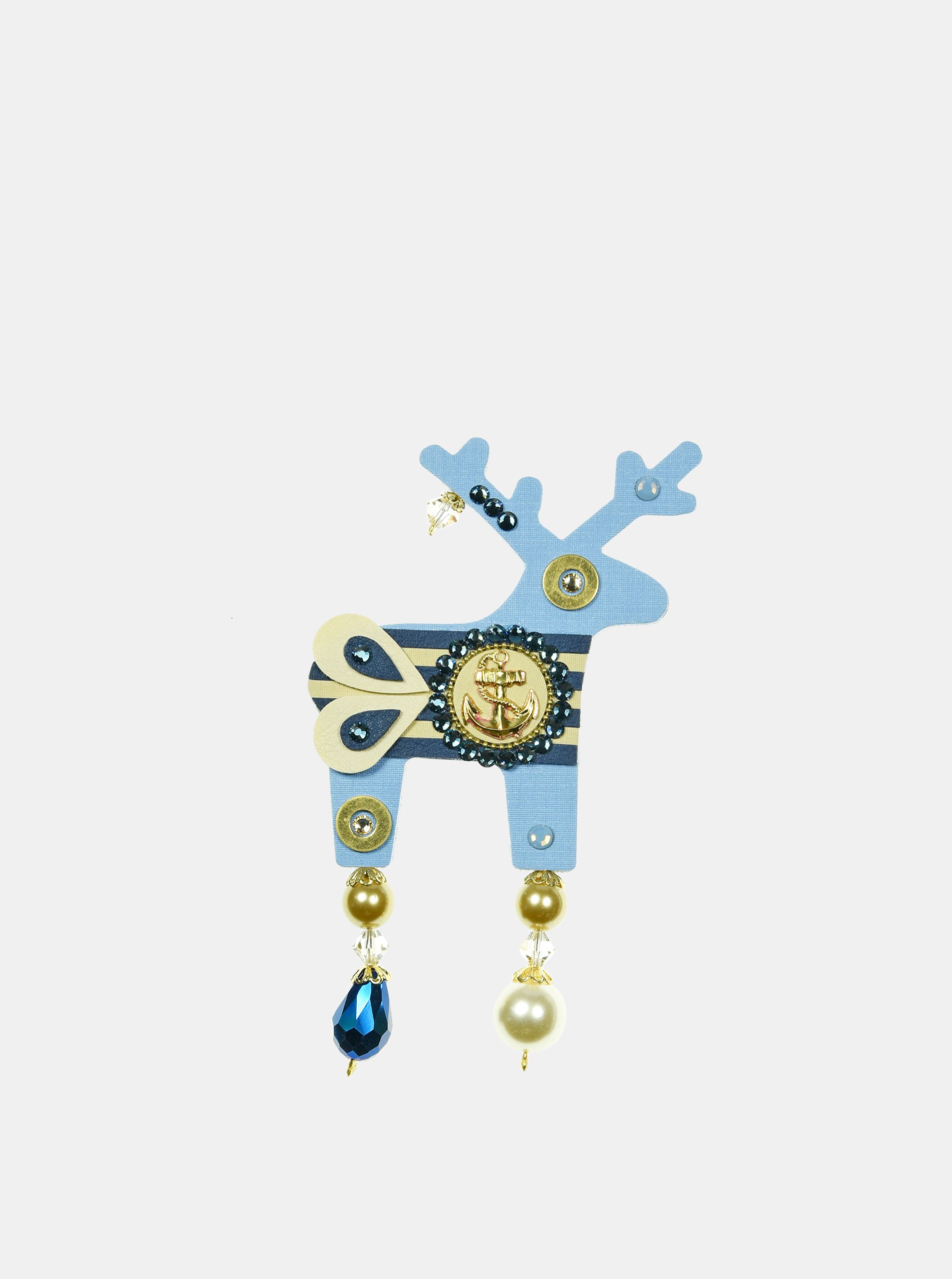 Světle modrá velká brož s komponenty Swarovski Crystals Deers
