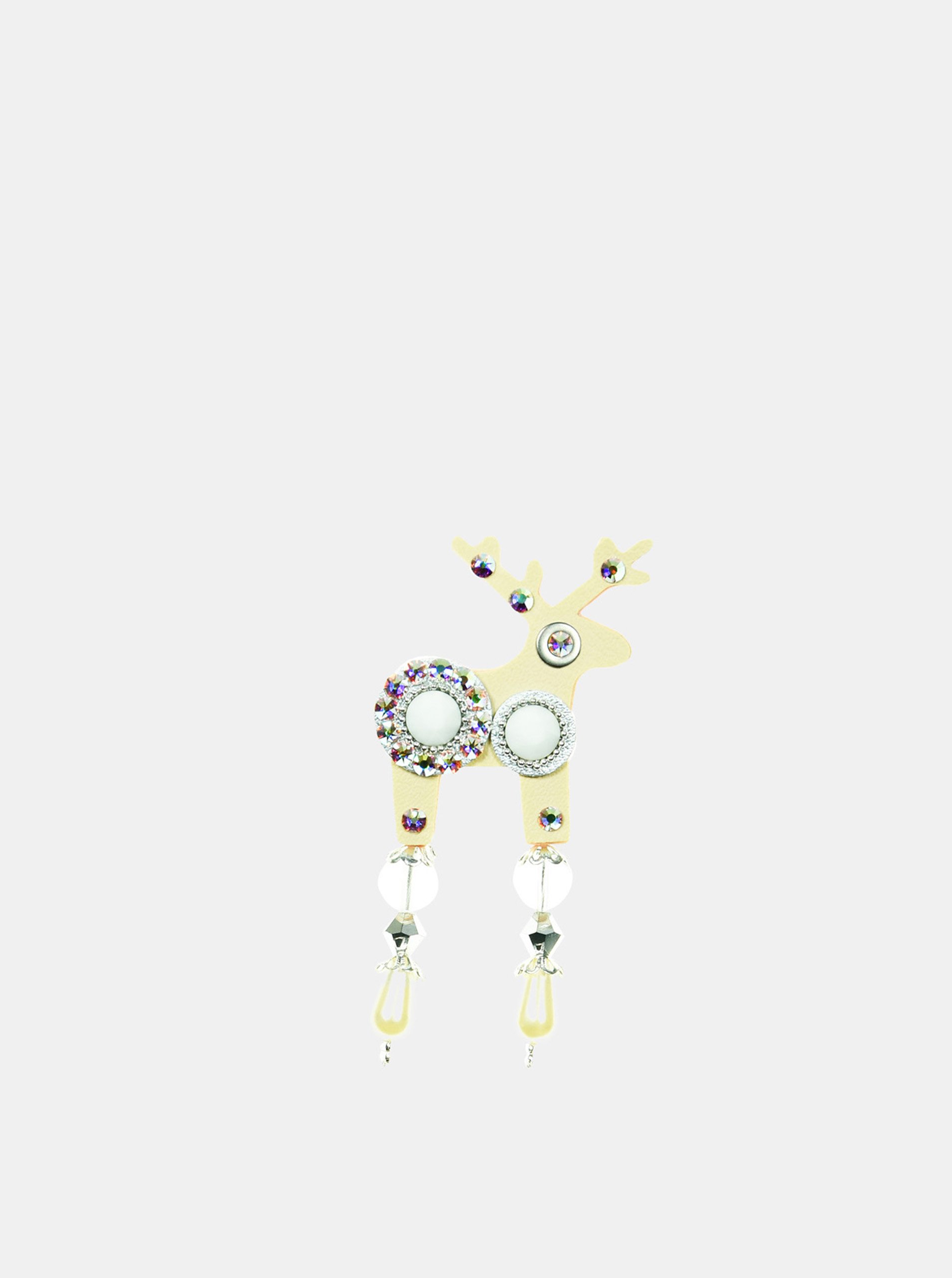Béžová malá brož s komponenty Swarovsky Crystals Deers