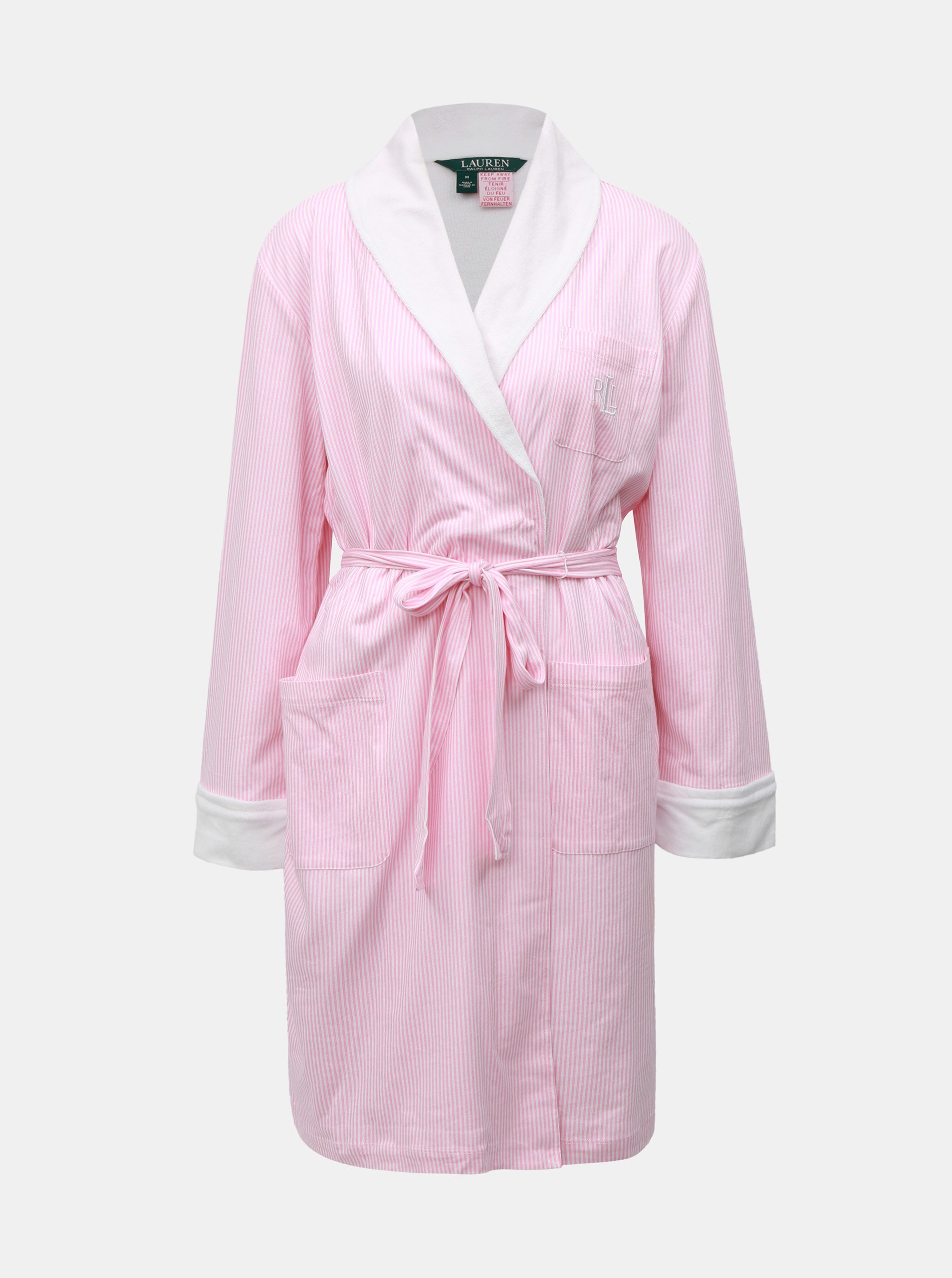 Bílo-růžový pruhovaný župan Lauren Ralph Lauren