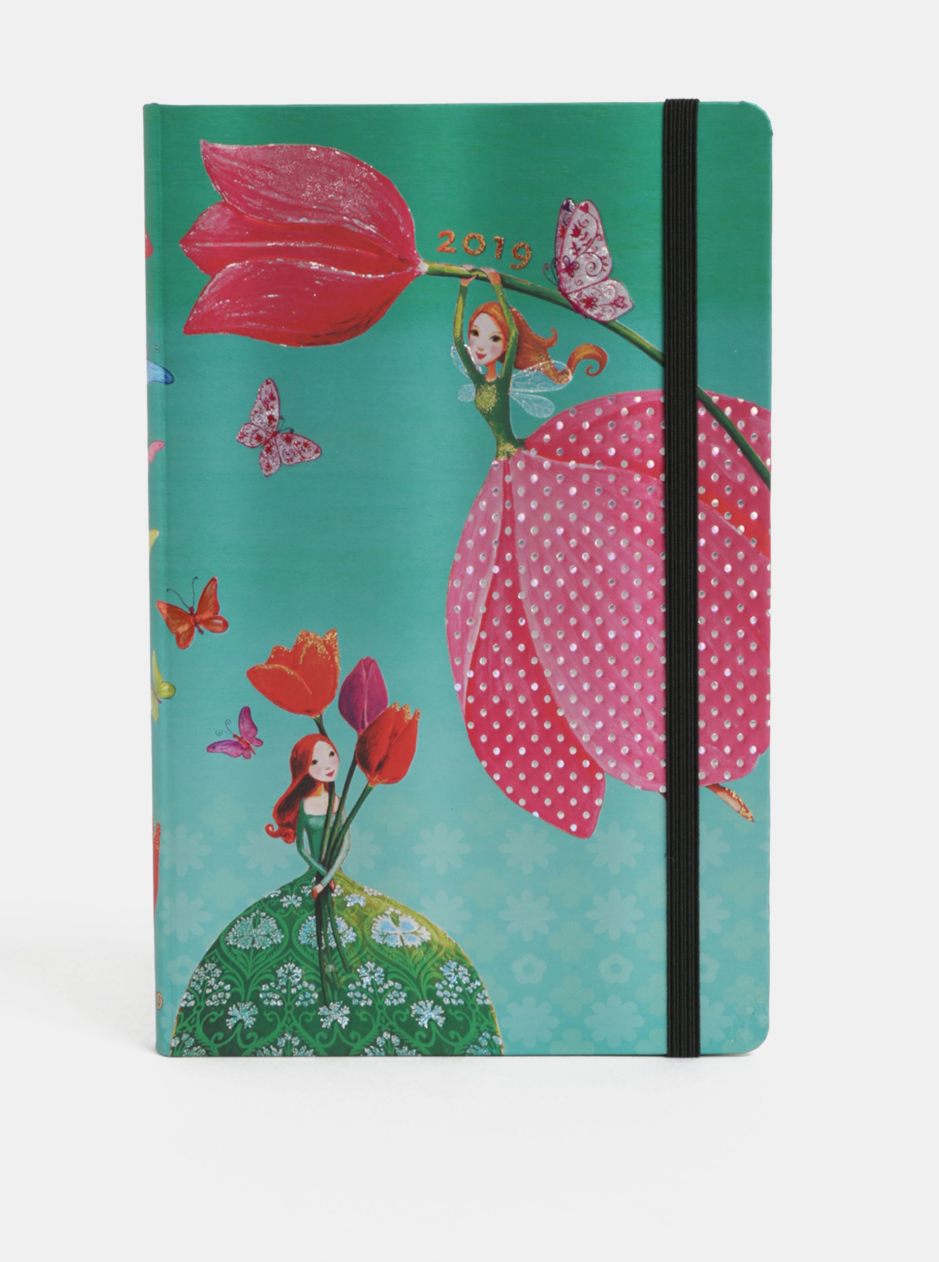 Růžovo-zelený týdenní diář na rok 2019 s motivem víly Paperblanks