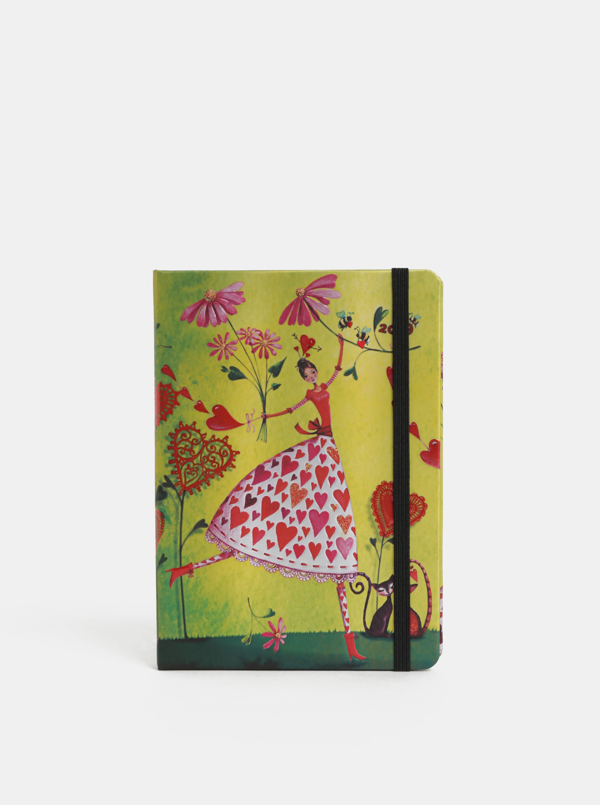 Růžovo-zelený týdenní diář na rok 2019 s motivem srdcí Paperblanks