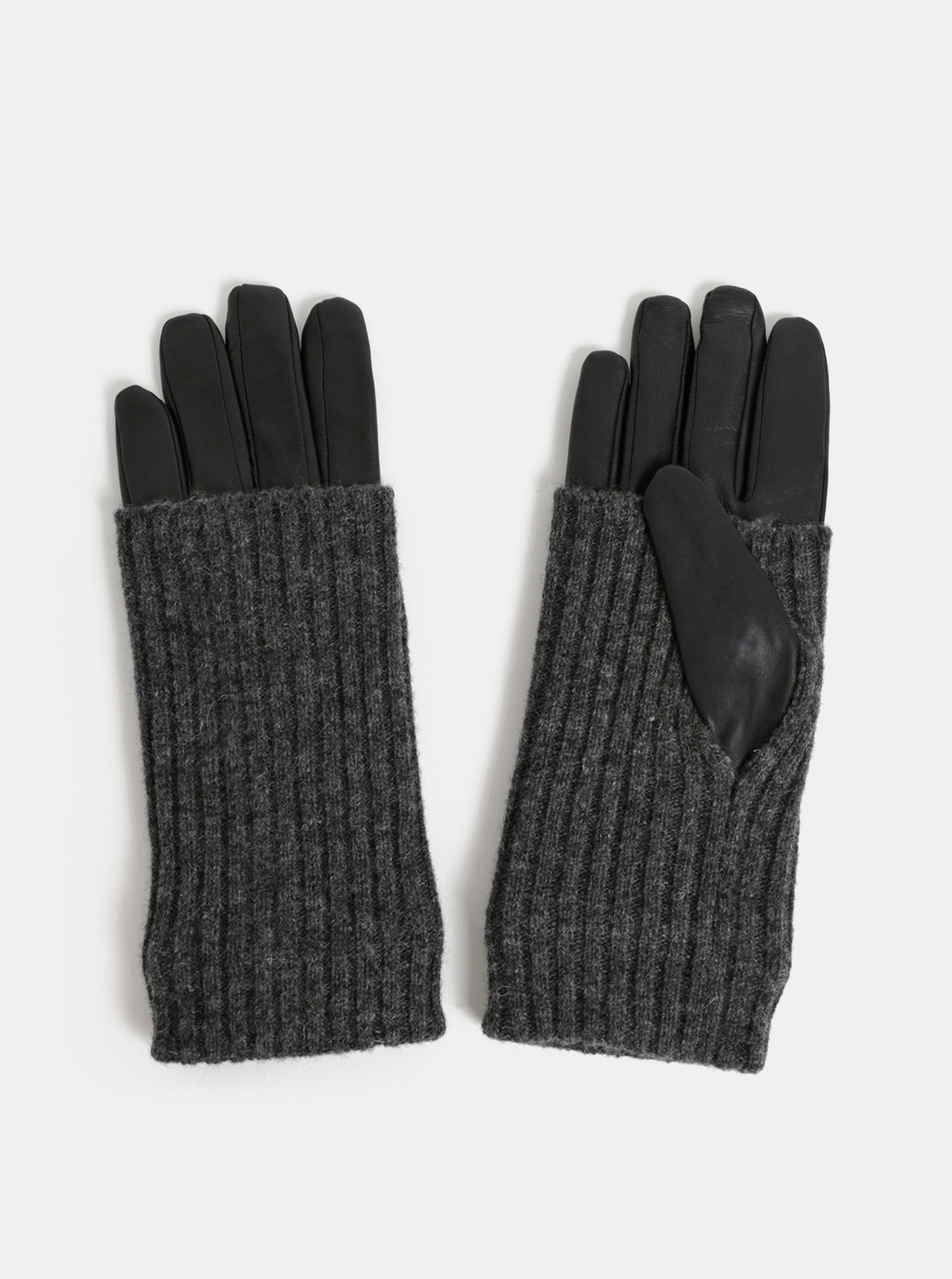 Černé kožené rukavice s ohrnovacím vlněným úpletem VERO MODA Mie