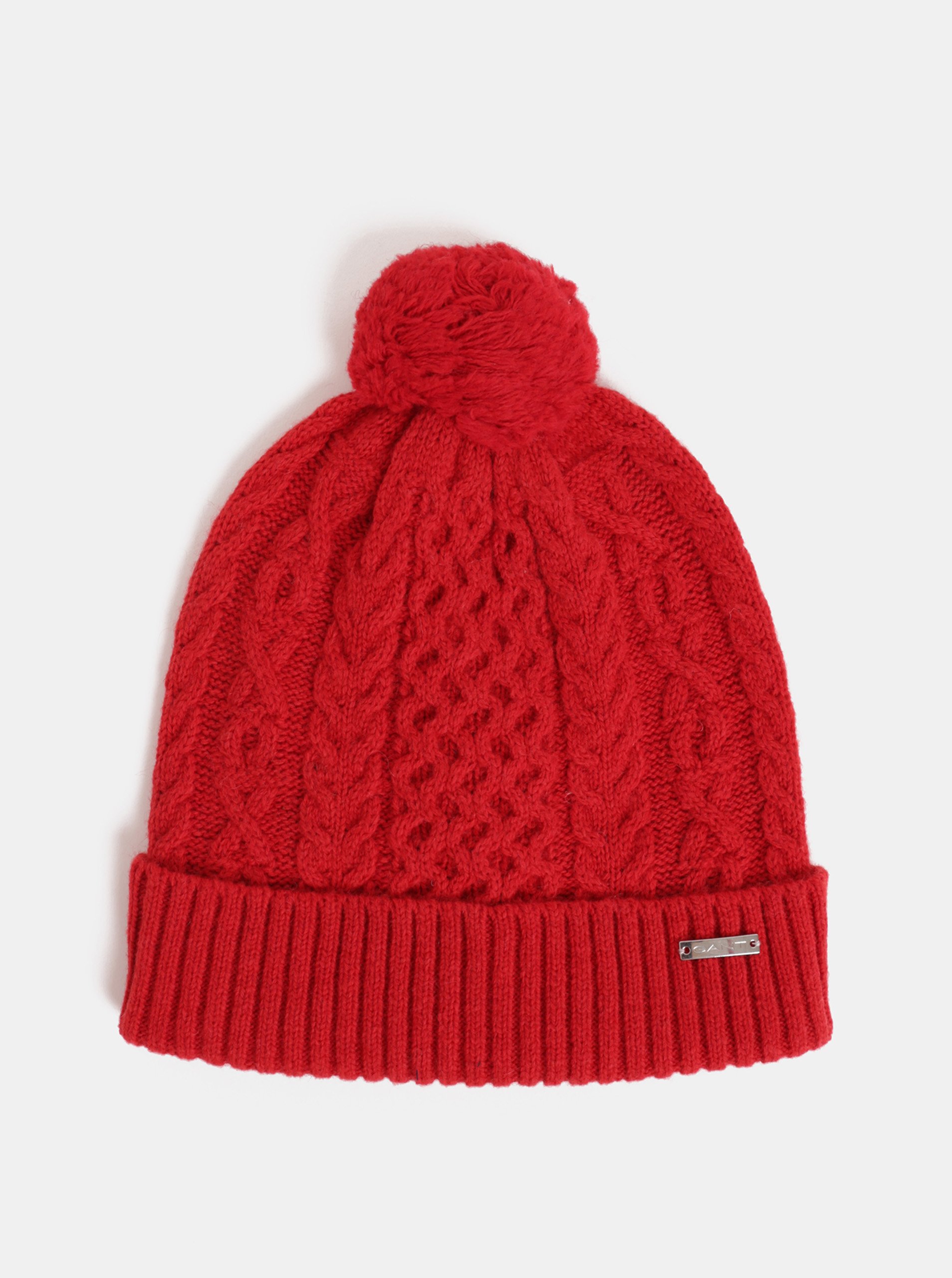 Červená dámská vlněná čepice s bambulí GANT Aran Knit