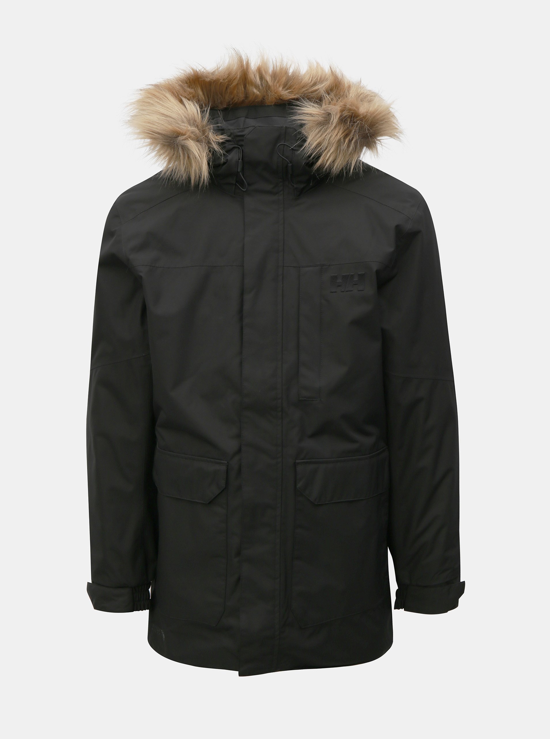 Černá pánská zimní regular fit bunda s umělým kožíškem HELLY HANSEN