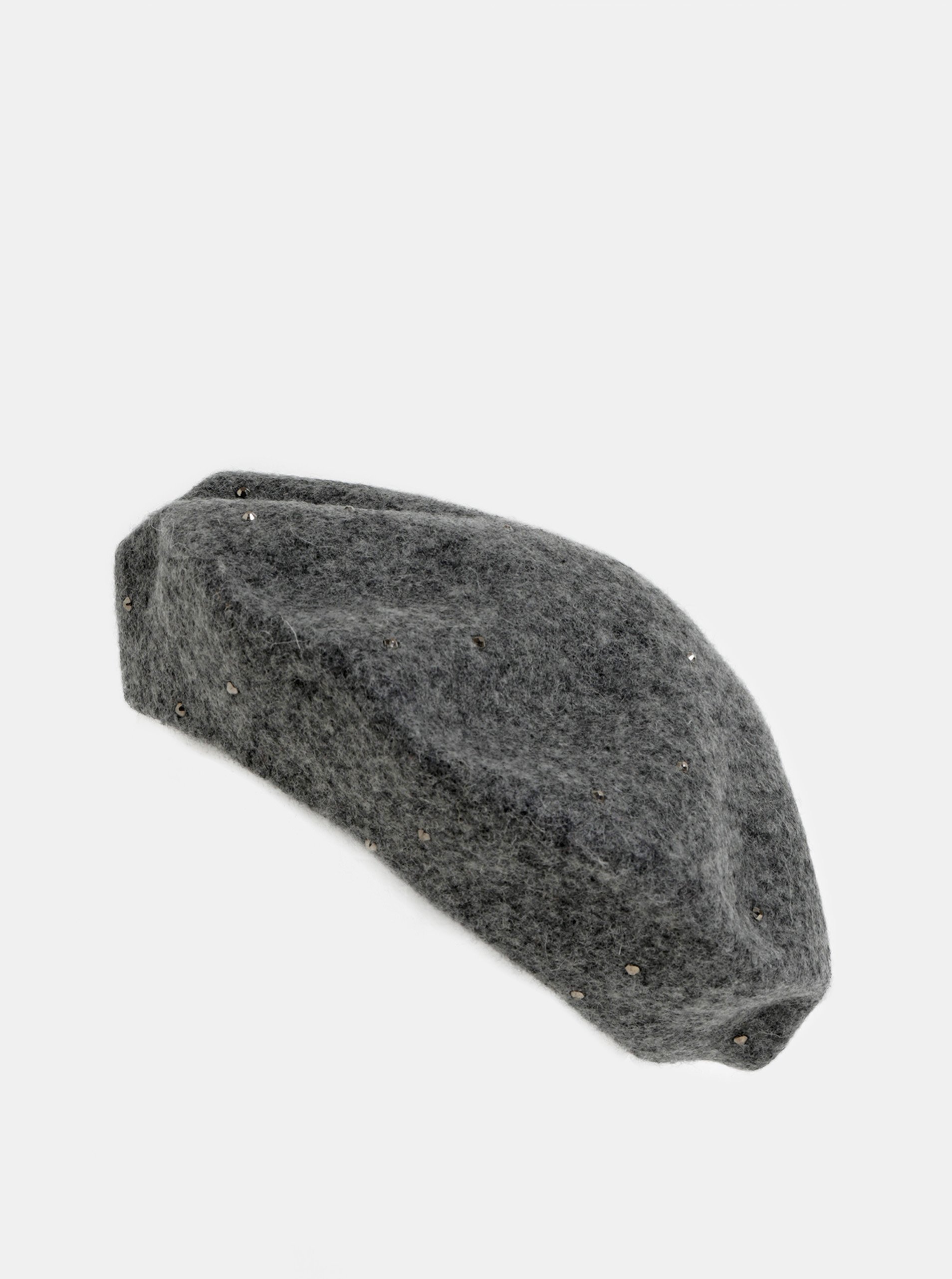 Šedý žíhaný vlněný baret s kamínky ONLY