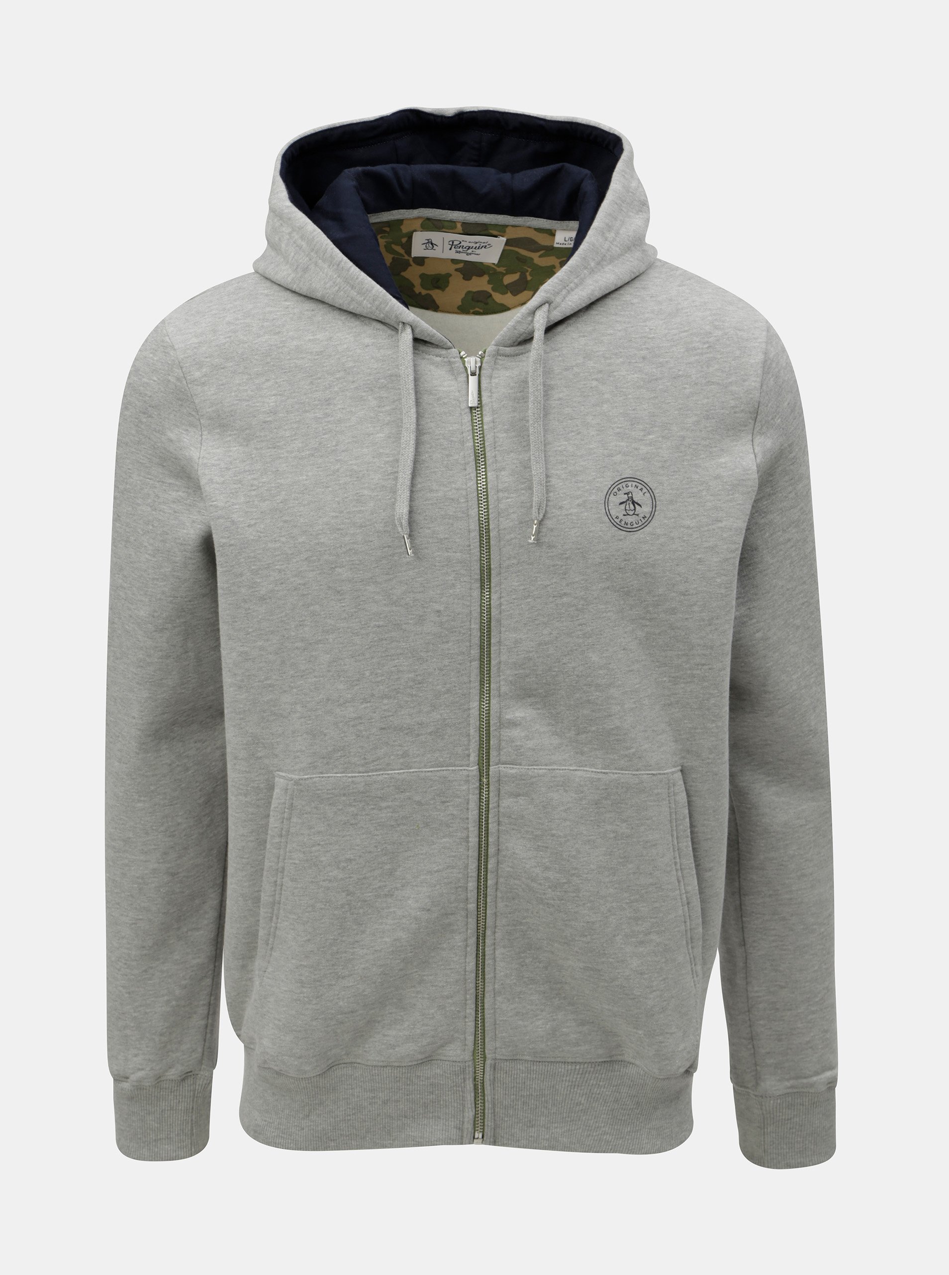 Světle šedá žíhaná mikina s kapucí Original Penguin