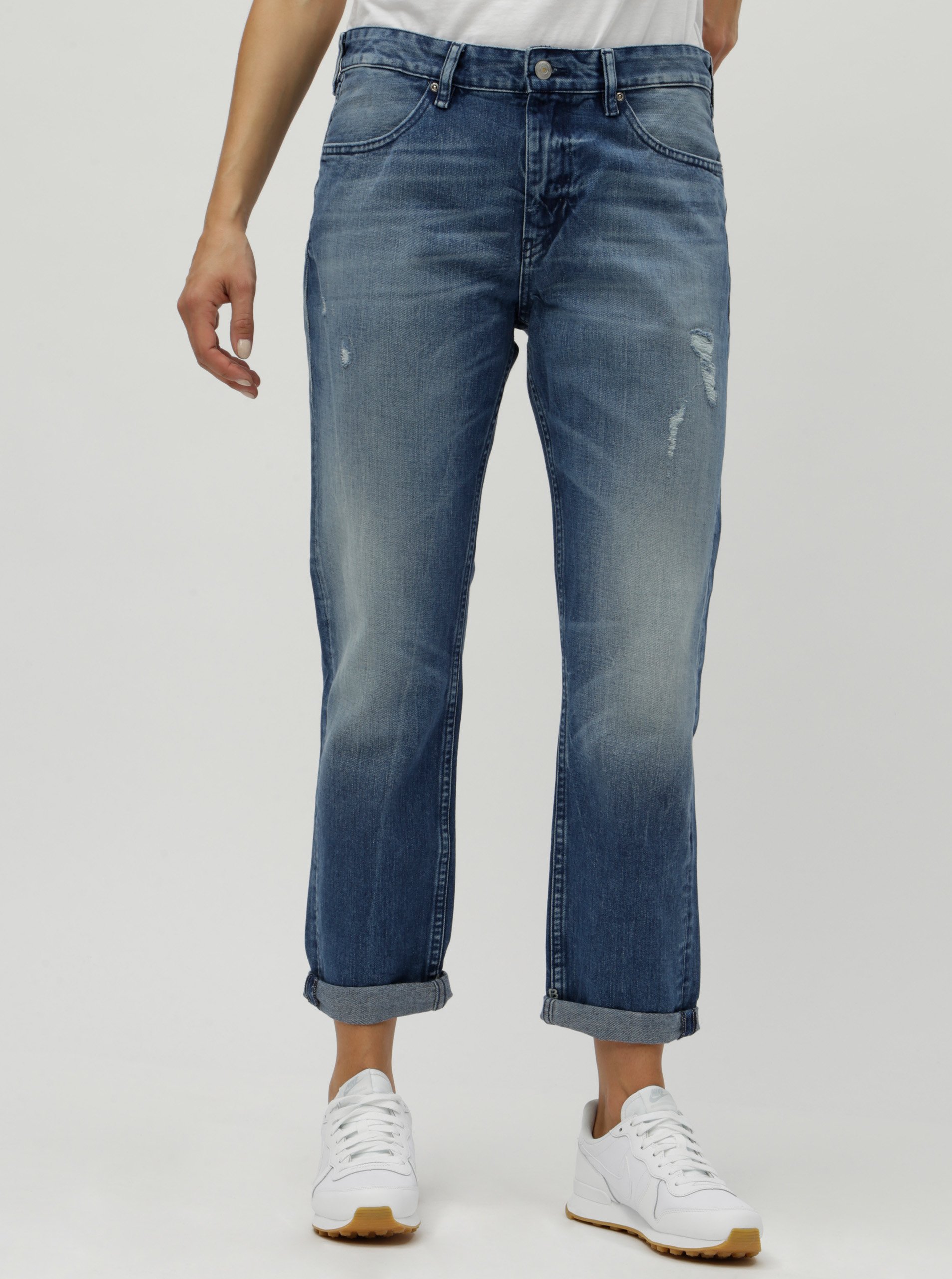 Modré dámské vyšisované boyfriend džíny Scotch & Soda