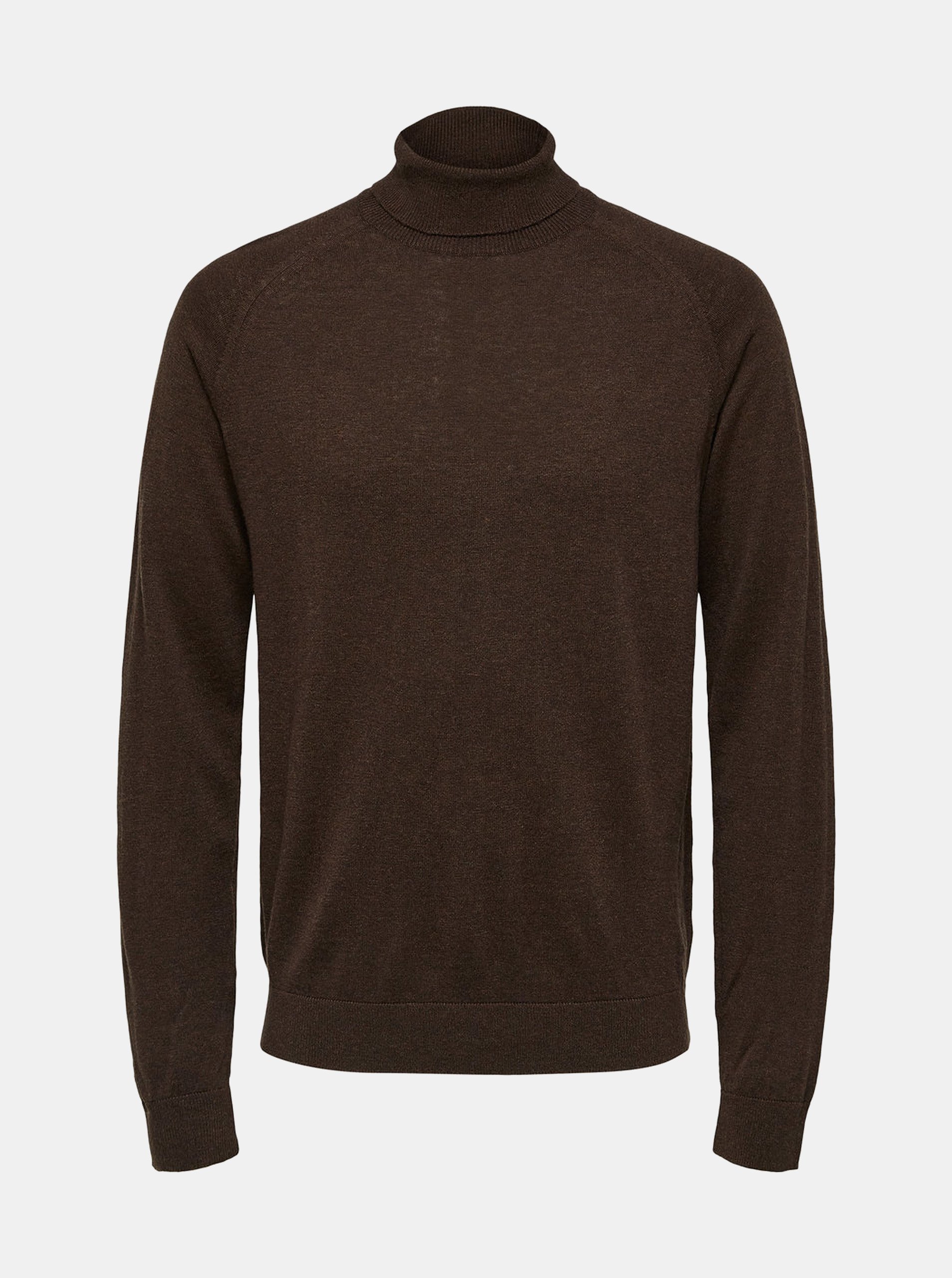 Tmavě hnědý basic rolák z Merino vlny s příměsí hedvábí Selected Homme New Blade