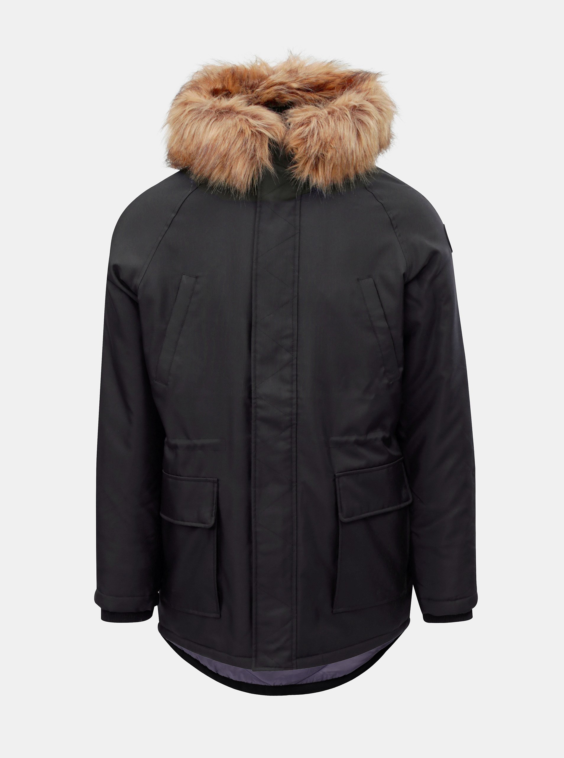 Černá zimní parka s umělým kožíškem ONLY & SONS