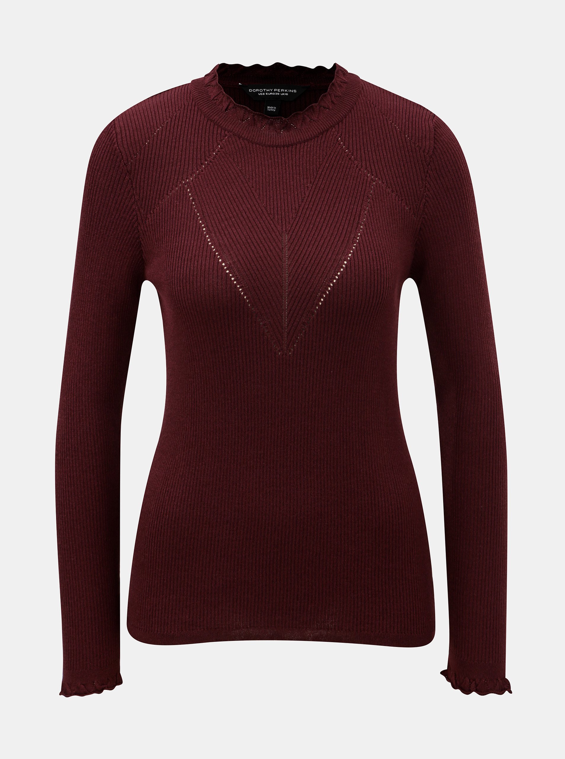 Vínový žebrovaný svetr s ozdobnými lemy Dorothy Perkins