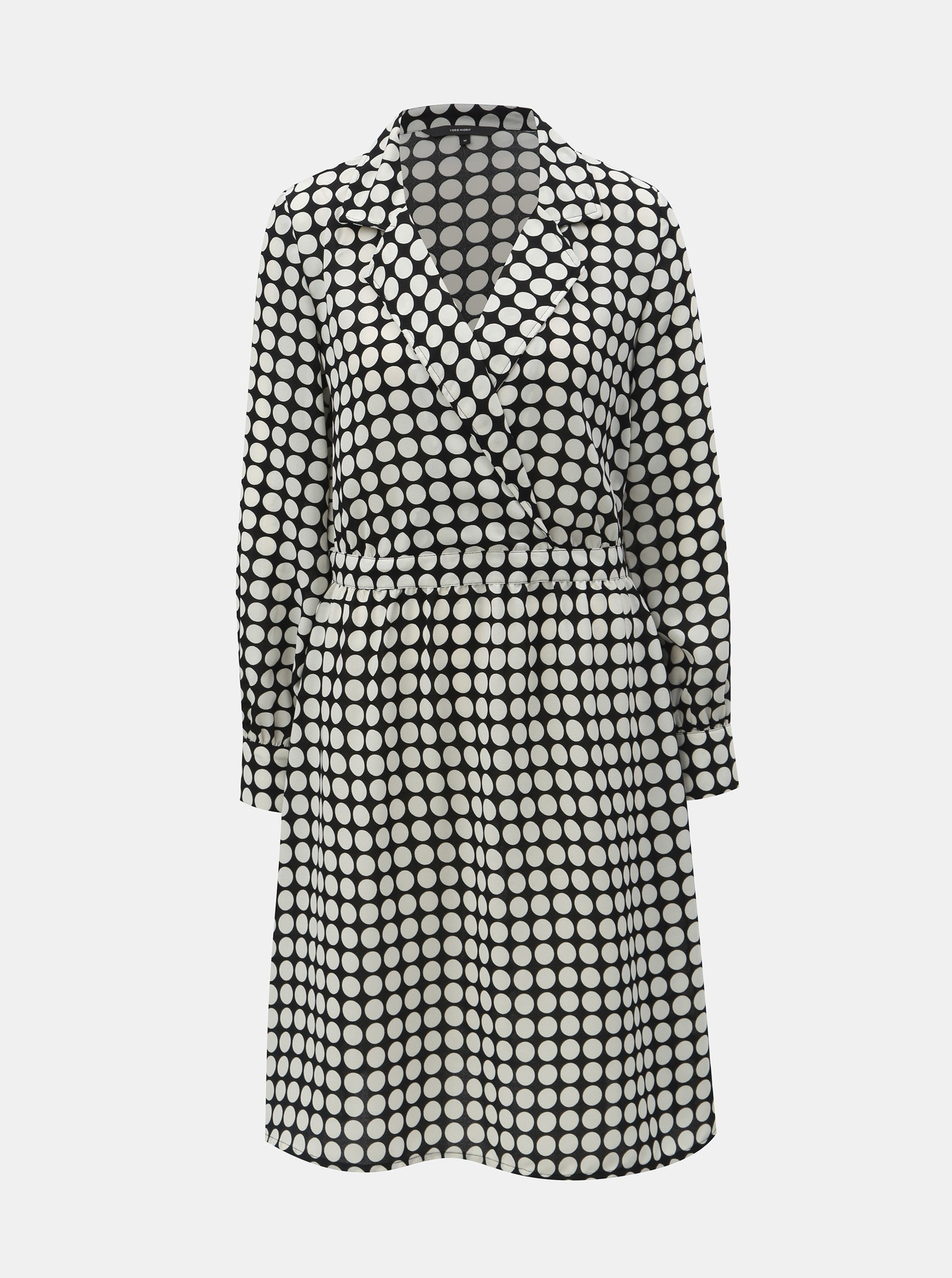 Černo-bílé puntíkované šaty s překládaným výstřihem VERO MODA Sarah